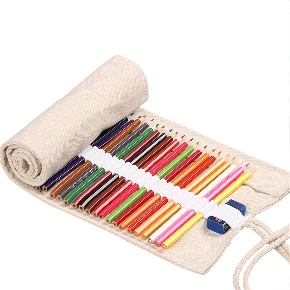 Large Capacity Canvas Roll Up Pencil Case with 72 Loops - Natural Eco-Friendly Pen Organizer for Artists, Students & Office Supplies - Perfect for School, Travel & Art Studio Organization