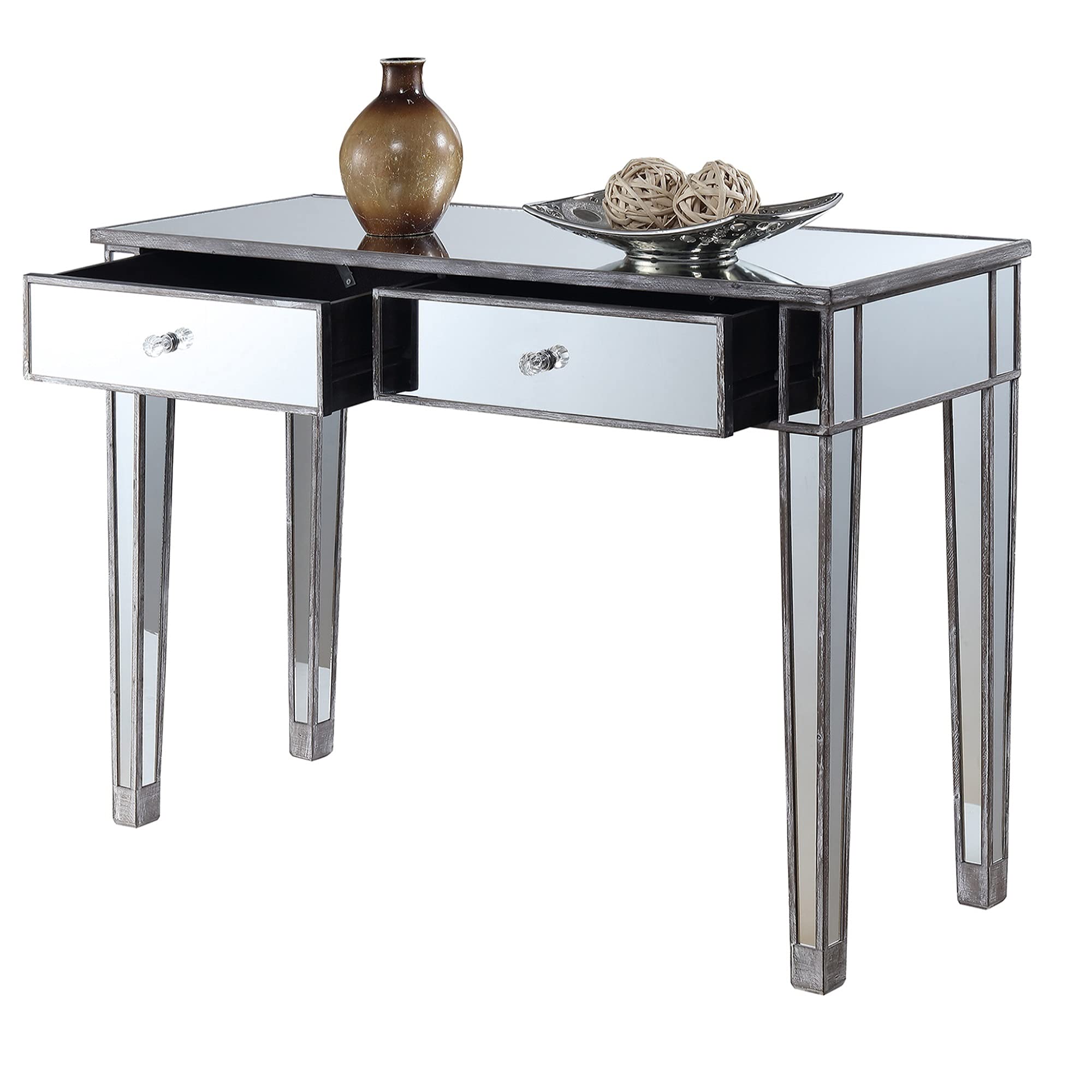 Ergode Gold Coast Mirrored 2-Drawer Writing Desk - Modern Home Office Furniture for Small Spaces & Bedroom Study
