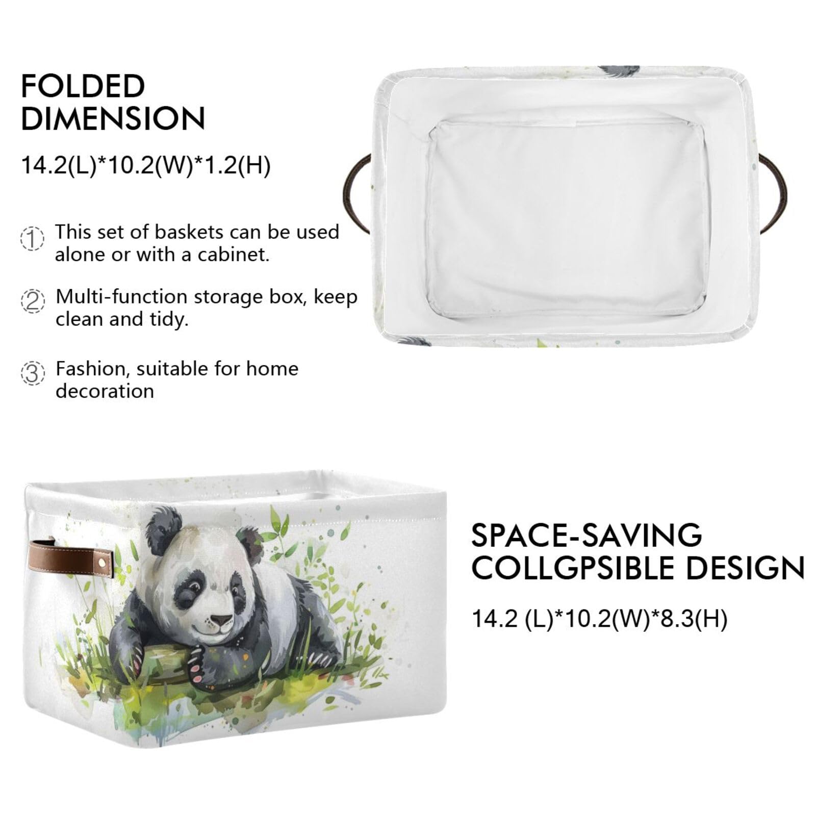 Large Fabric Storage Bins with Handles - Panda Collapsible Baskets for Clothes, Toys & Home Organization