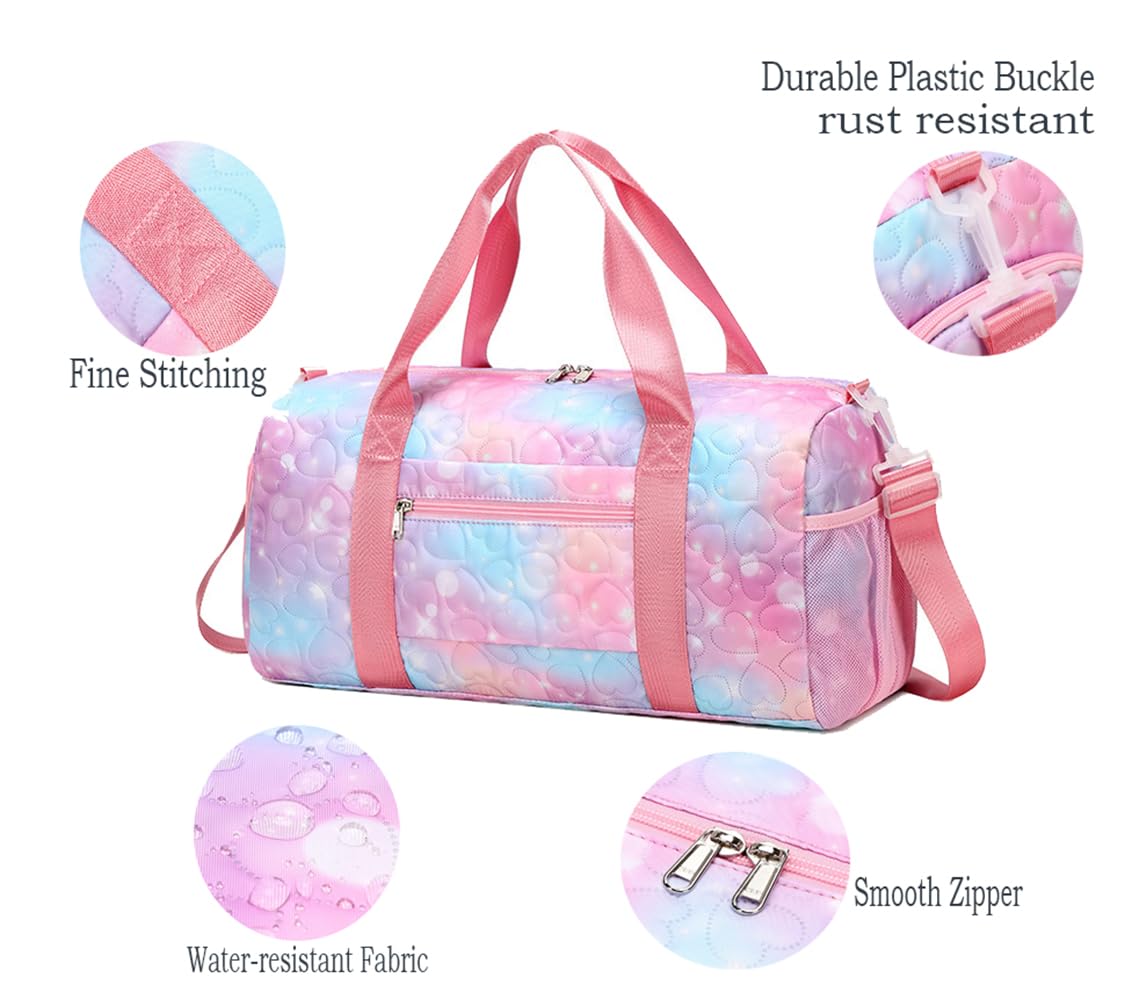 Girls Dance Gym Bag with Shoe Compartment - Pink Weekender for Travel & Sleepovers