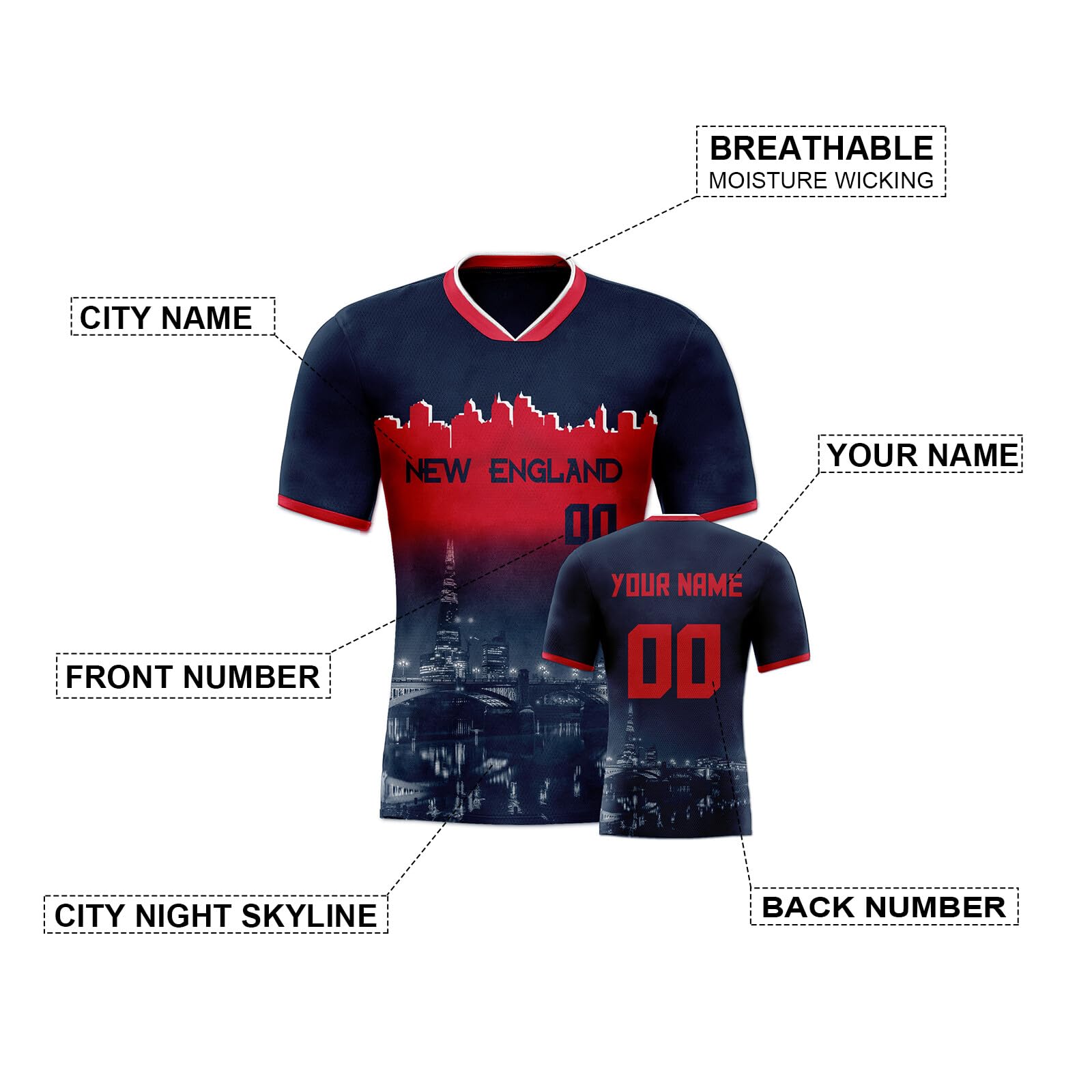 Custom 2024 Soccer Jersey with City Night Skyline Design - Personalized Name & Number for Men, Women, Youth - Perfect Gift for Soccer Fans - Ideal for Matches, Training & Fan Events
