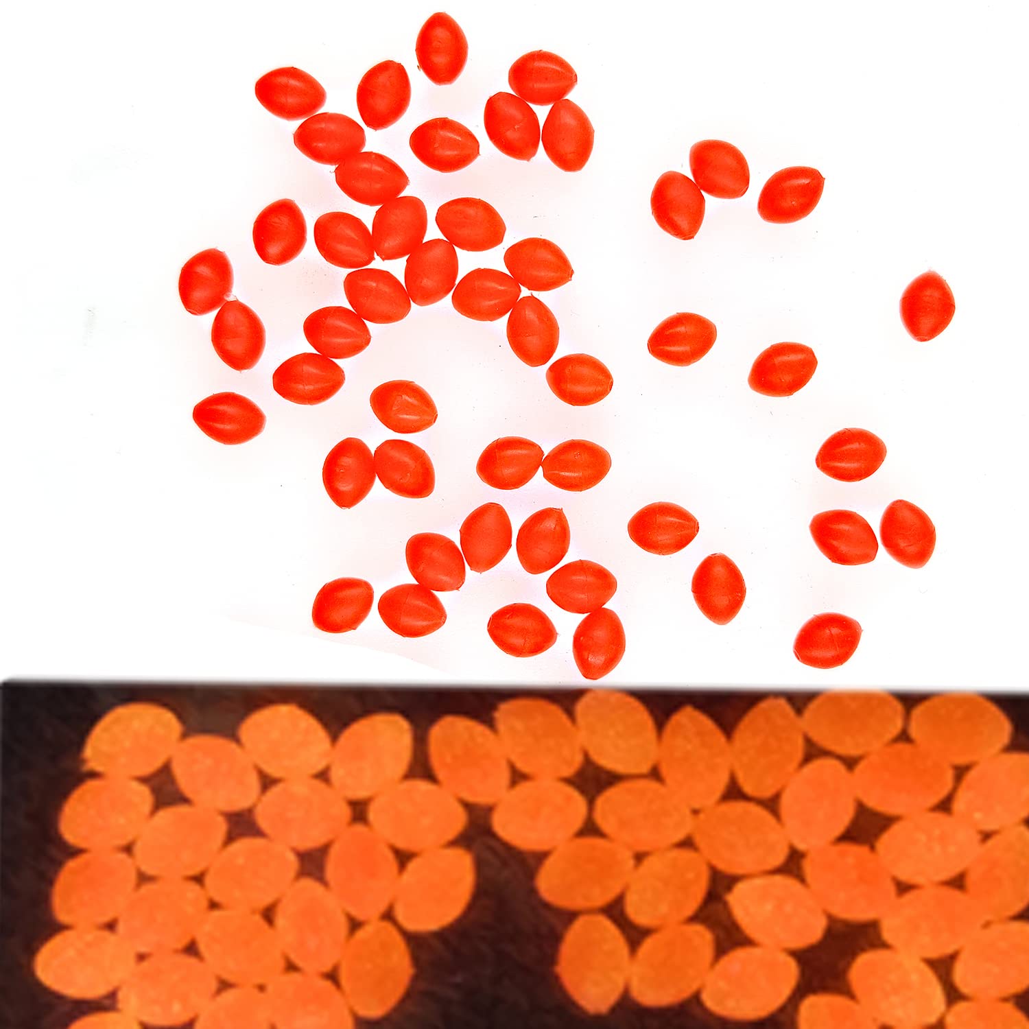 Glow in The Dark Fishing Beads - Oval Rubber Bait Eggs with Luminous Effect for Salmon Trout Fishing | Soft Fishing Line Ball Stopper for Saltwater & Freshwater | Perfect for Night Fishing and Low Light Conditions