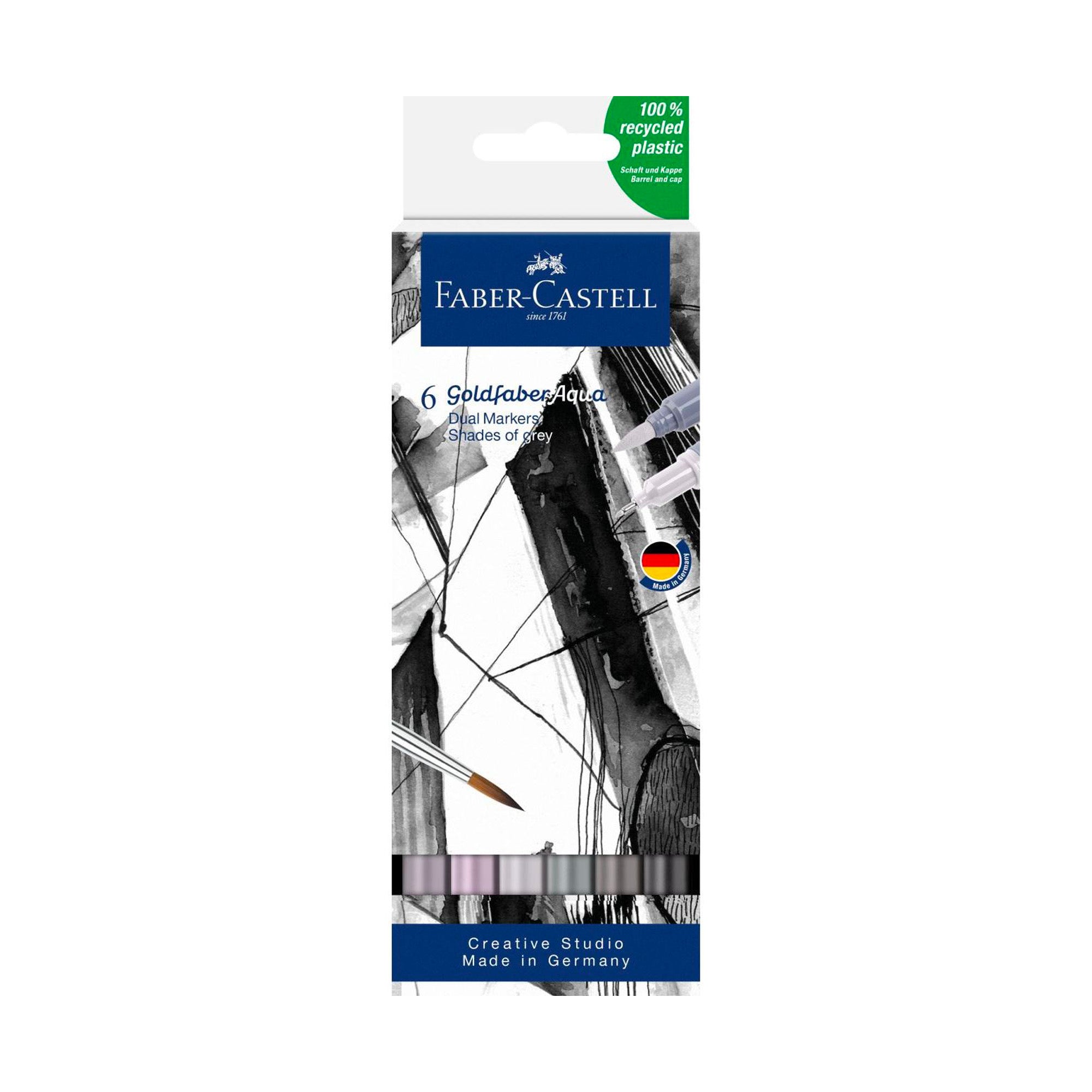 6 Pack Goldfaber Aqua Dual Markers - Shades of Grey Watercolor Brush Pens for Artists, Sketching & Calligraphy | Perfect for Bullet Journaling, Adult Coloring Books & Hand Lettering
