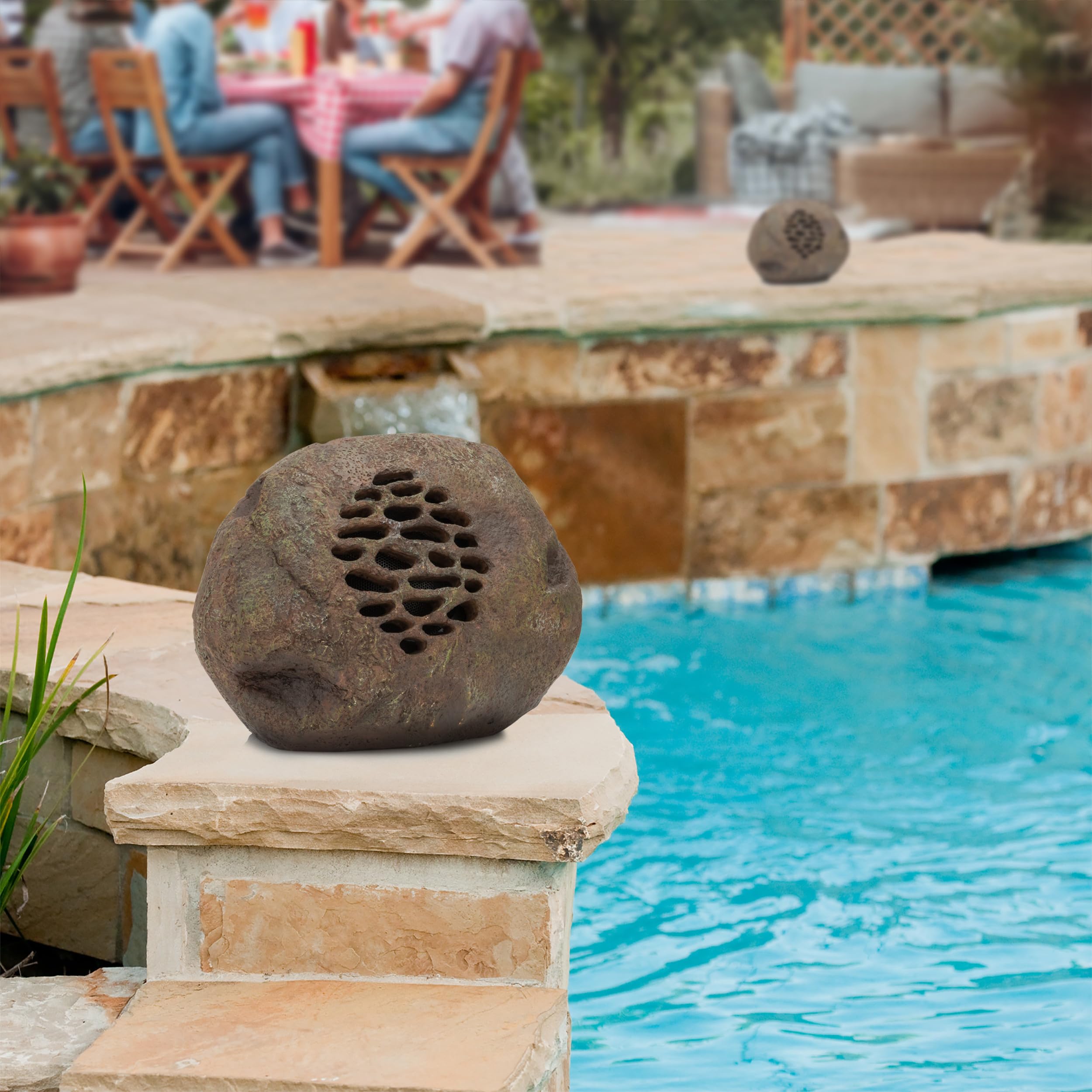 Alpine Corporation Waterproof Bluetooth Solar-Powered Outdoor Wireless Rock Speakers (Set of 2) – 50ft Range, Durable Wireless Sound System for Patio, Garden, Yard & Pool – Perfect for Outdoor Parties, BBQs & Backyard Relaxation