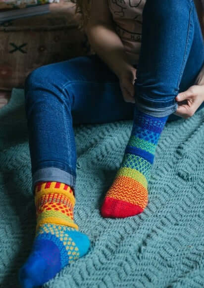 RAINBOW Knitted Crew Socks - Made in USA - Comfortable & Colorful Casual Socks for Women & Men - Perfect for Everyday Wear, Gifts, and Fashion Outfits