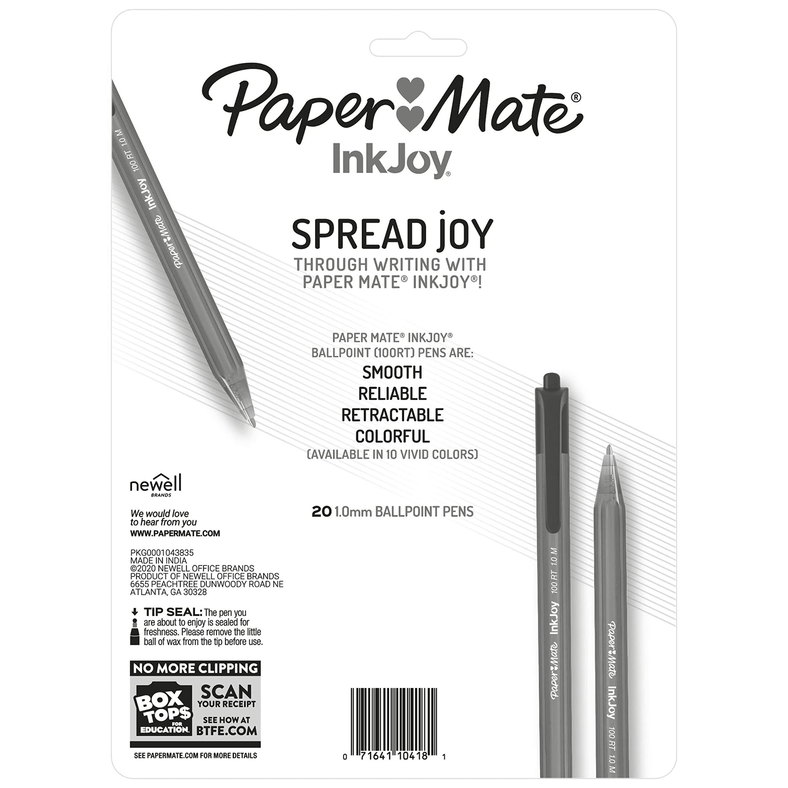 Paper Mate InkJoy 100RT Retractable Ballpoint Pens - 1.0mm Medium Point, Smooth Writing, 20 Pack Black Ink Pens for Office, School, Note Taking & Everyday Use