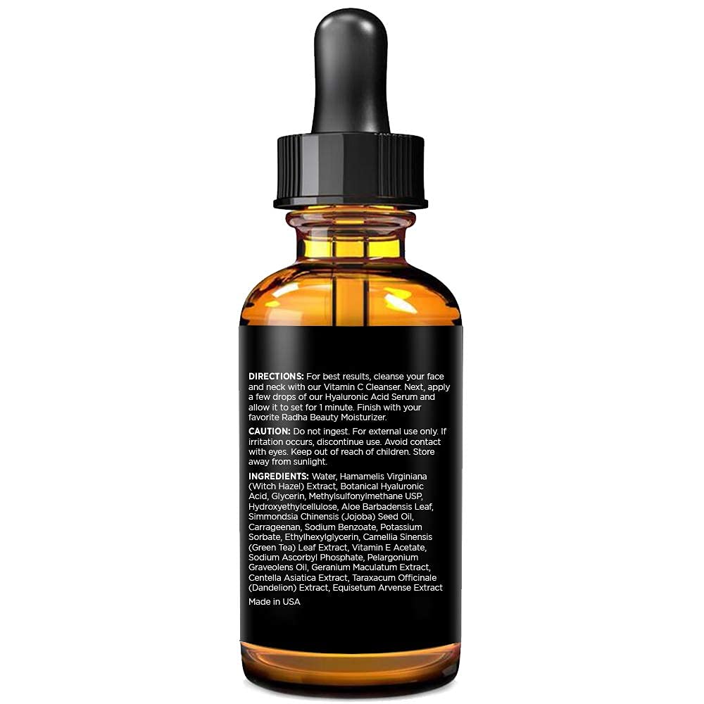 Radha Beauty Hyaluronic Acid Serum for Face - 2 fl oz with Vitamin C, E, Green Tea & Jojoba Oil - Anti-Aging Moisturizer for Wrinkles & Fine Lines - Deep Hydration for Dry Skin - Perfect for Night Routine & Daily Skincare Regimen