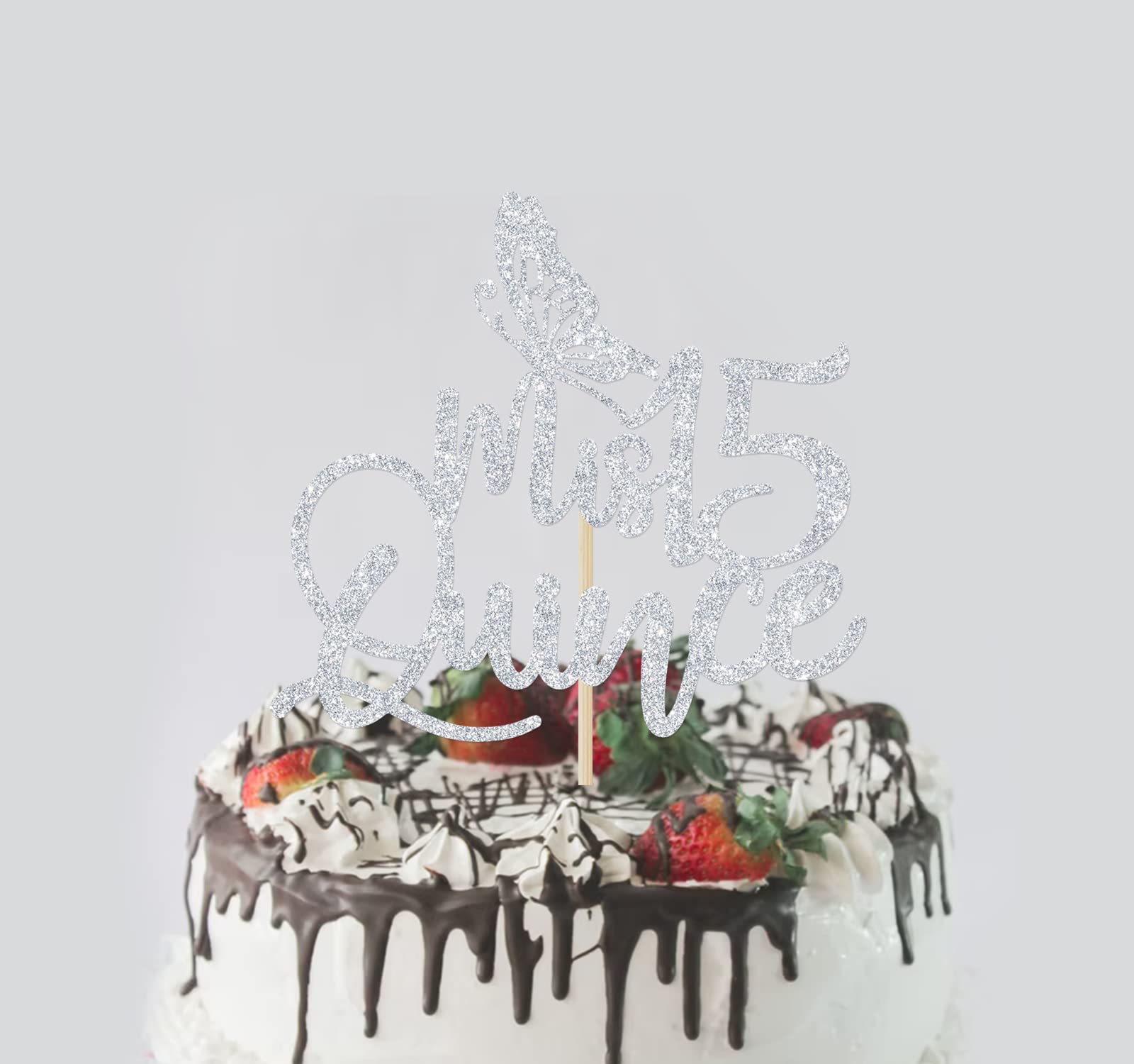 Silver Glitter Quinceañera Cake Topper - 15th Birthday Party Decorations, Happy 15th Birthday (Feliz 15 Años) - Cheers to 15 Years Celebration Supplies for Sweet 16, Quinceañera, and Milestone Birthday Parties