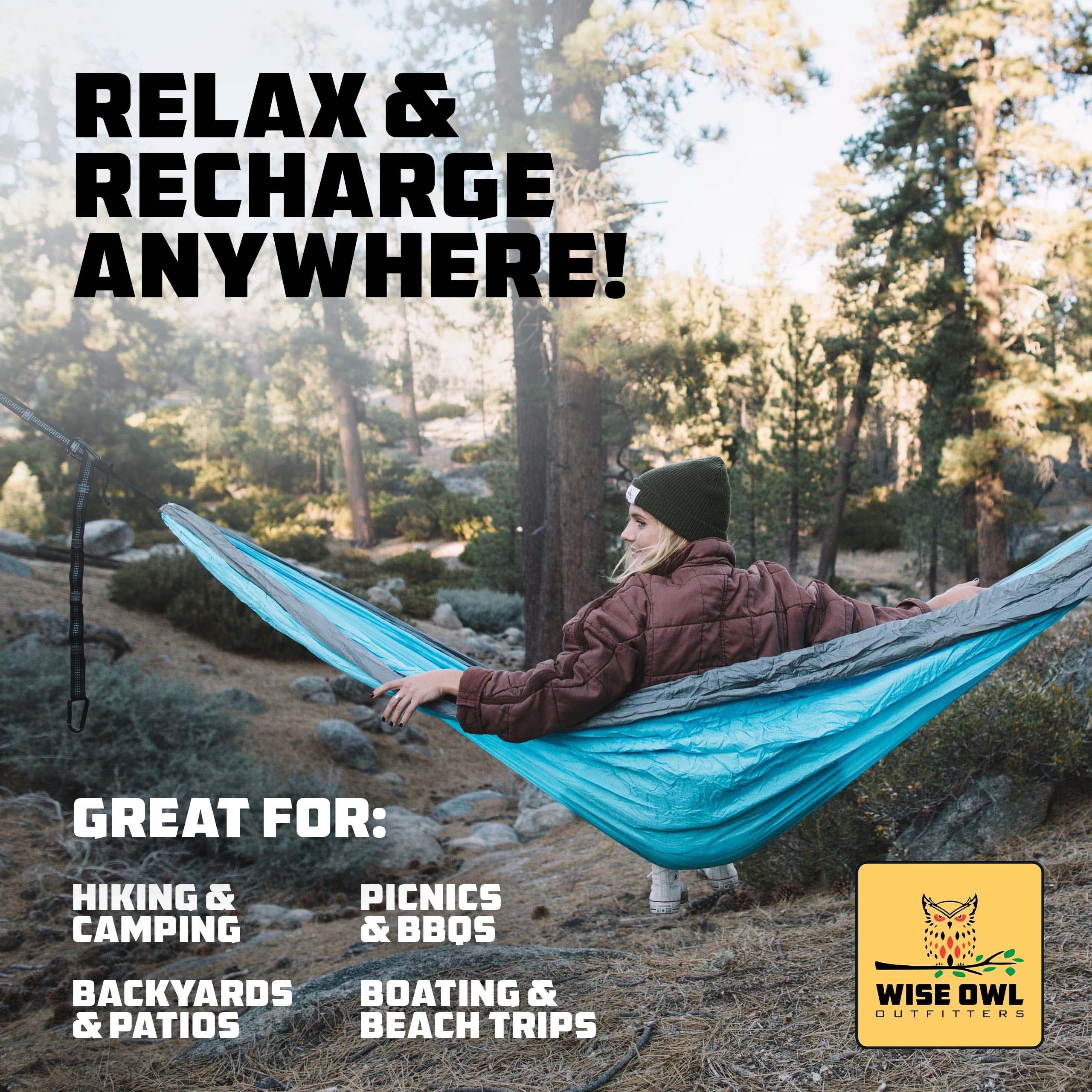 Wise Owl Outfitters Double Camping Hammock with Pillow & Blanket - Lightweight Waterproof Portable Hammock for Backpacking, Hiking, Travel - Perfect Outdoor Gear for Camping, Beach, Backyard Relaxation - Blue