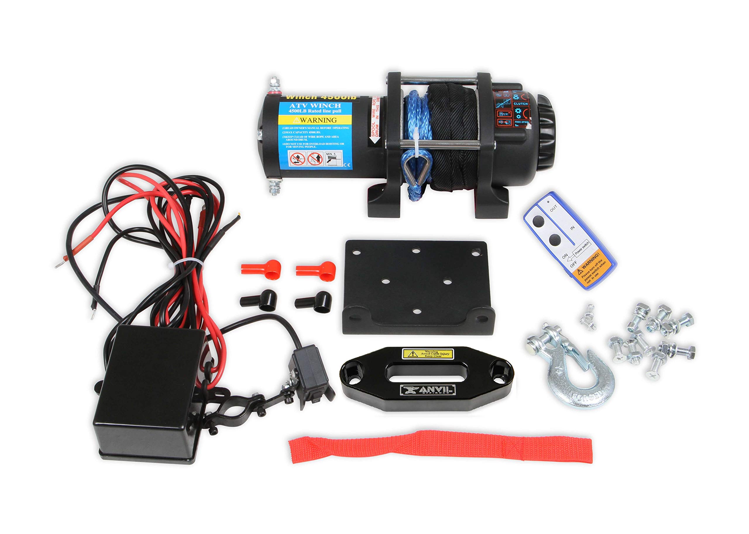 Anvil Off-Road 12V 4500 Lbs Winch with Synthetic Rope - Heavy Duty Truck & Jeep Recovery Winch for Off-Roading, Towing & 4x4 Adventures
