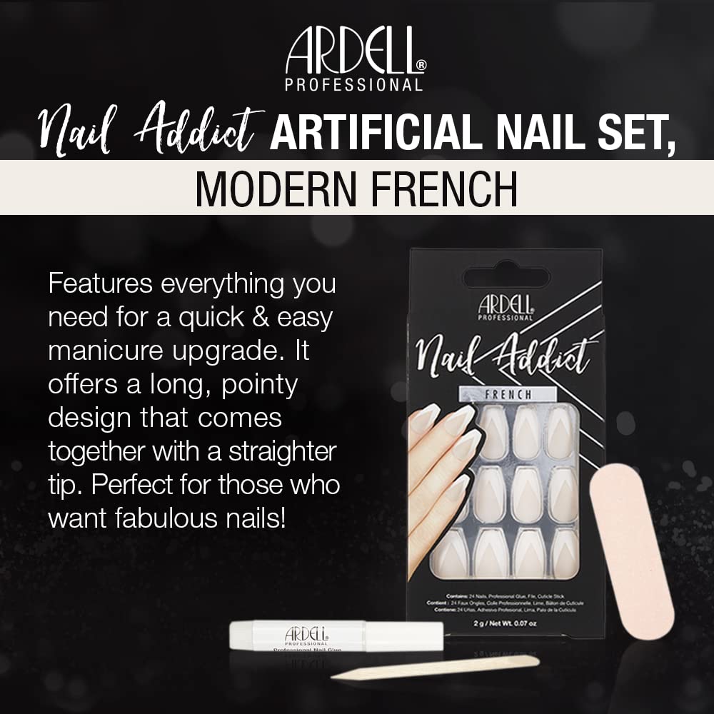 Ardell Nail Addict Artificial Nail Set - Modern French Style Press On Nails for Women | Perfect for Parties, Weddings & Special Occasions