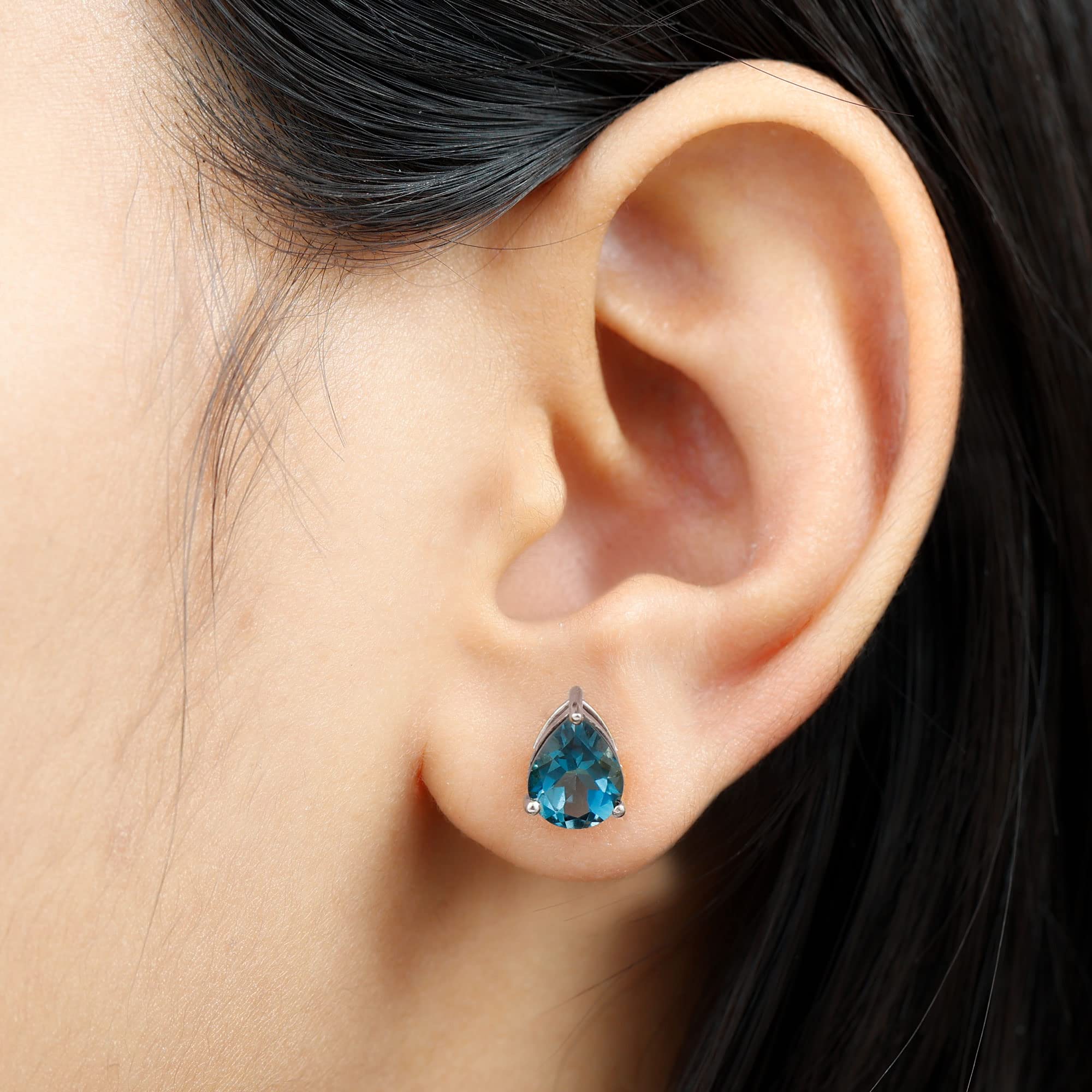 AAA Quality Natural London Blue Topaz 7x10mm Pear Shaped Screw Back Earrings for Women - Elegant Gift for Her, Perfect for Weddings, Parties & Special Occasions
