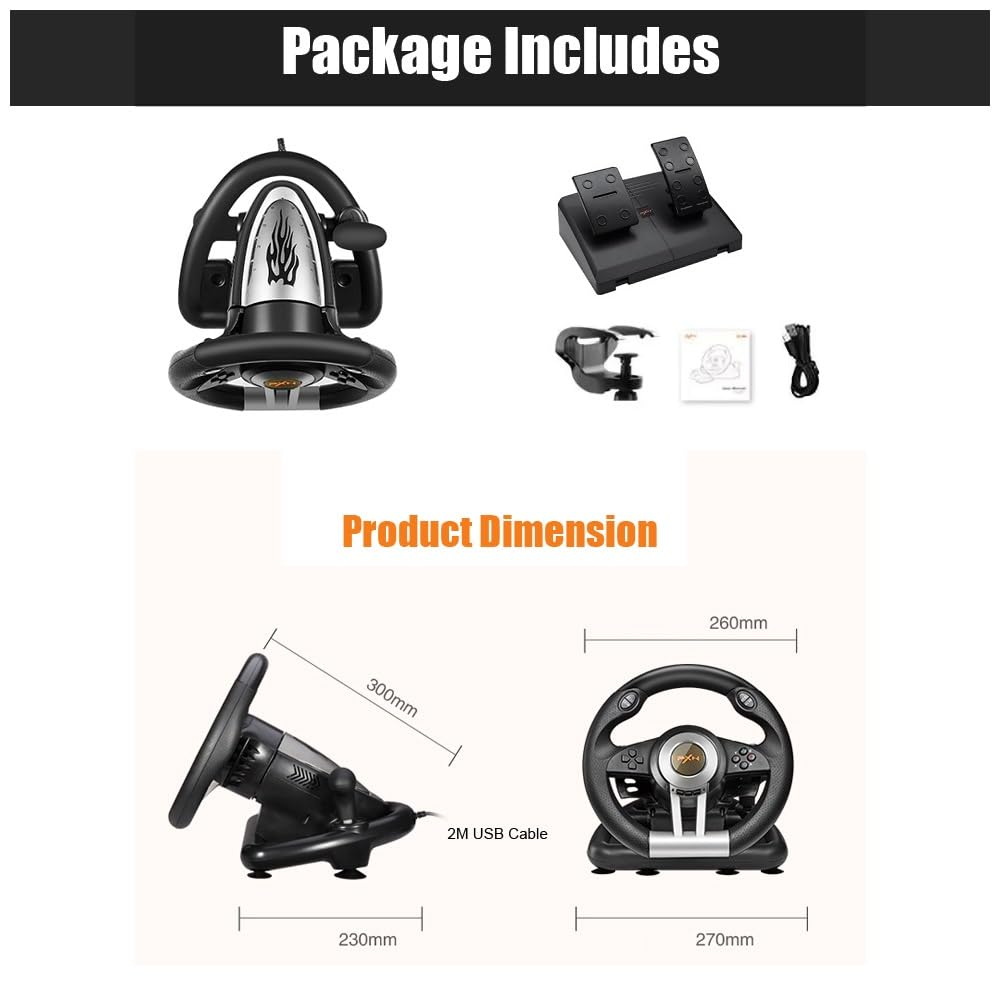 PXN V3II Racing Wheel - USB Steering Wheel with Pedals for PC, PS4, Xbox & Switch - Perfect for Racing Sims & Gaming