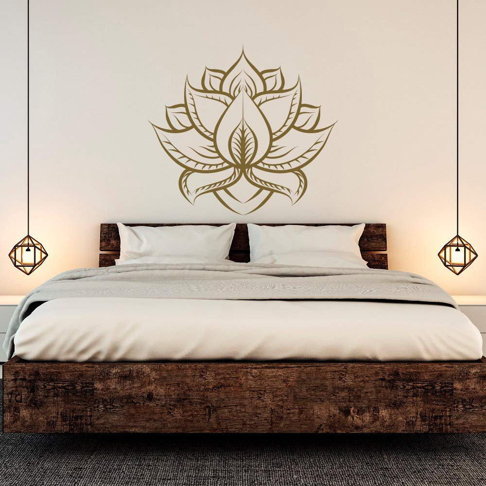 Lotus Flower Vinyl Wall Decal Sticker - Yoga Room Decor, Bedroom Boho Wall Art, Namaste Decal for Yoga Studio - Made in USA | Perfect for Meditation Spaces, Home Offices & Nursery Decor