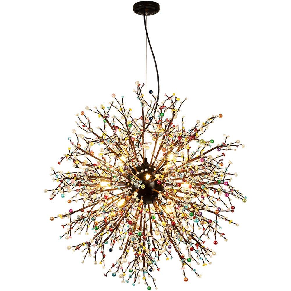 8-Light Colorful Firework LED Chandelier - Vintage Wrought Iron Island Pendant Ceiling Light Fixture, 23.5 Inch Diameter - Perfect for Dining Room, Living Room, Bedroom, and Foyer Lighting