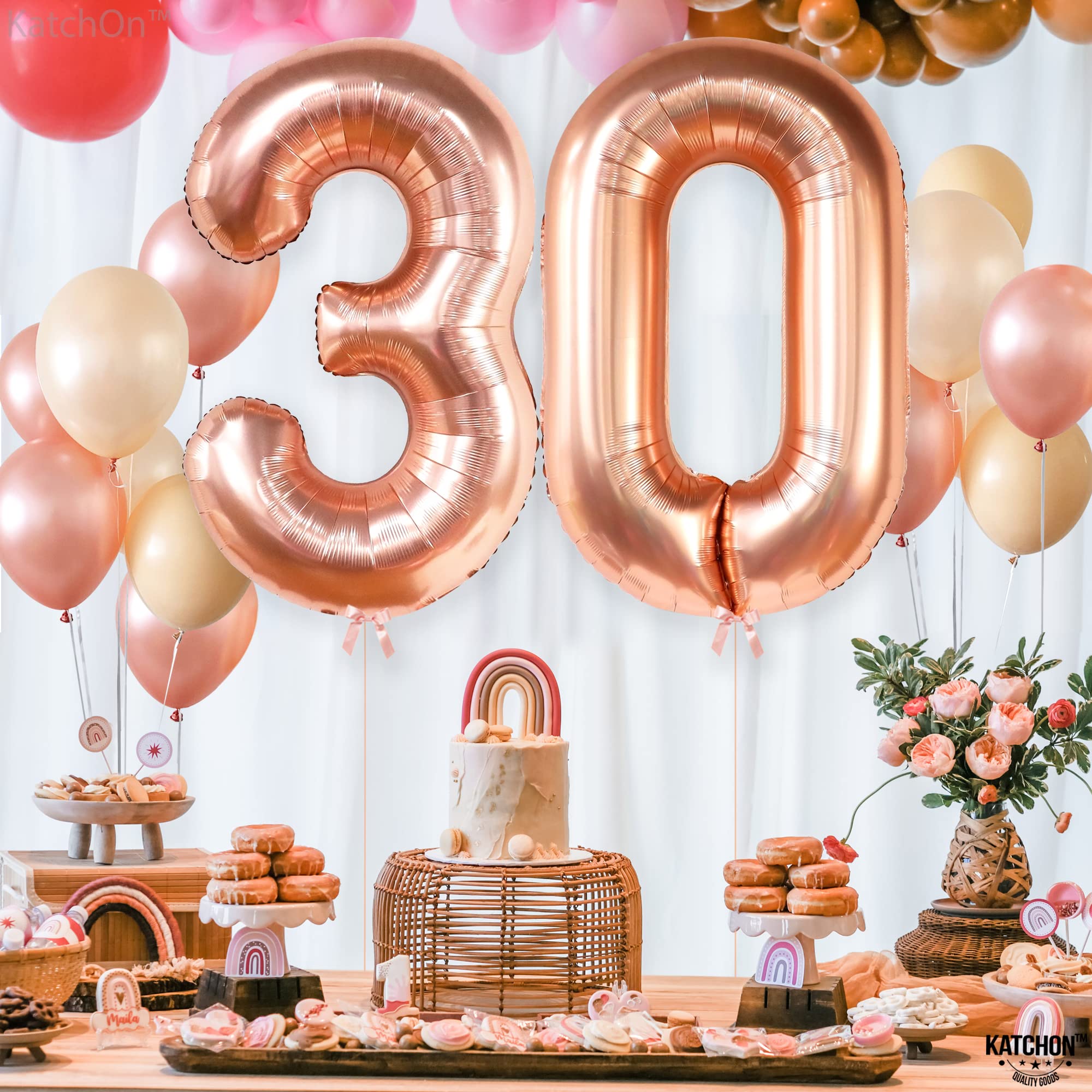KatchOn 40 Inch Rose Gold Foil 30 Balloon Numbers - Large 30th Birthday Decorations for Women | Perfect for Birthday Parties, Anniversaries & Photo Backdrops