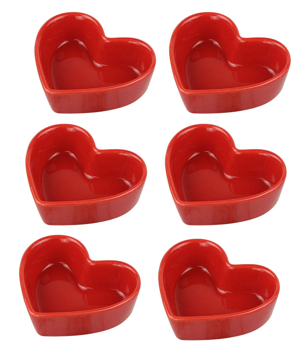 FUYU Colorful Heart Shaped Ceramic Ramekin Bowls - 4oz Mini Souffle Dishes, Pudding Cups, Snack Bowls for Dipping Sauces | Perfect for Valentine's Day Desserts, Romantic Dinners & Party Appetizers