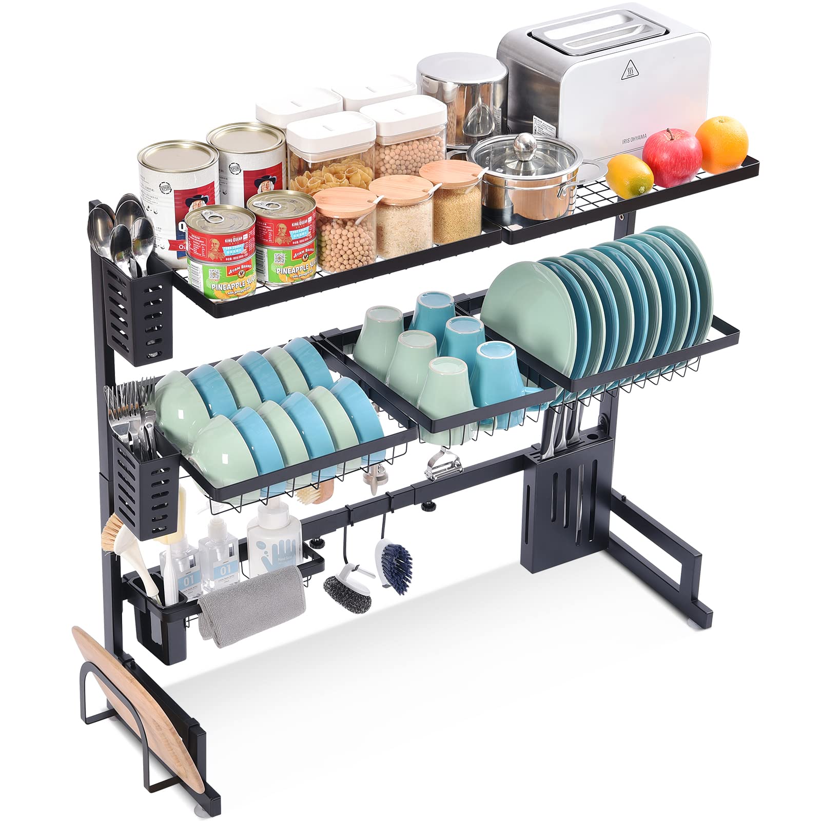 TOOLF Adjustable Over The Sink Dish Drying Rack - 3 Tier Large Capacity Kitchen Organizer (29.4