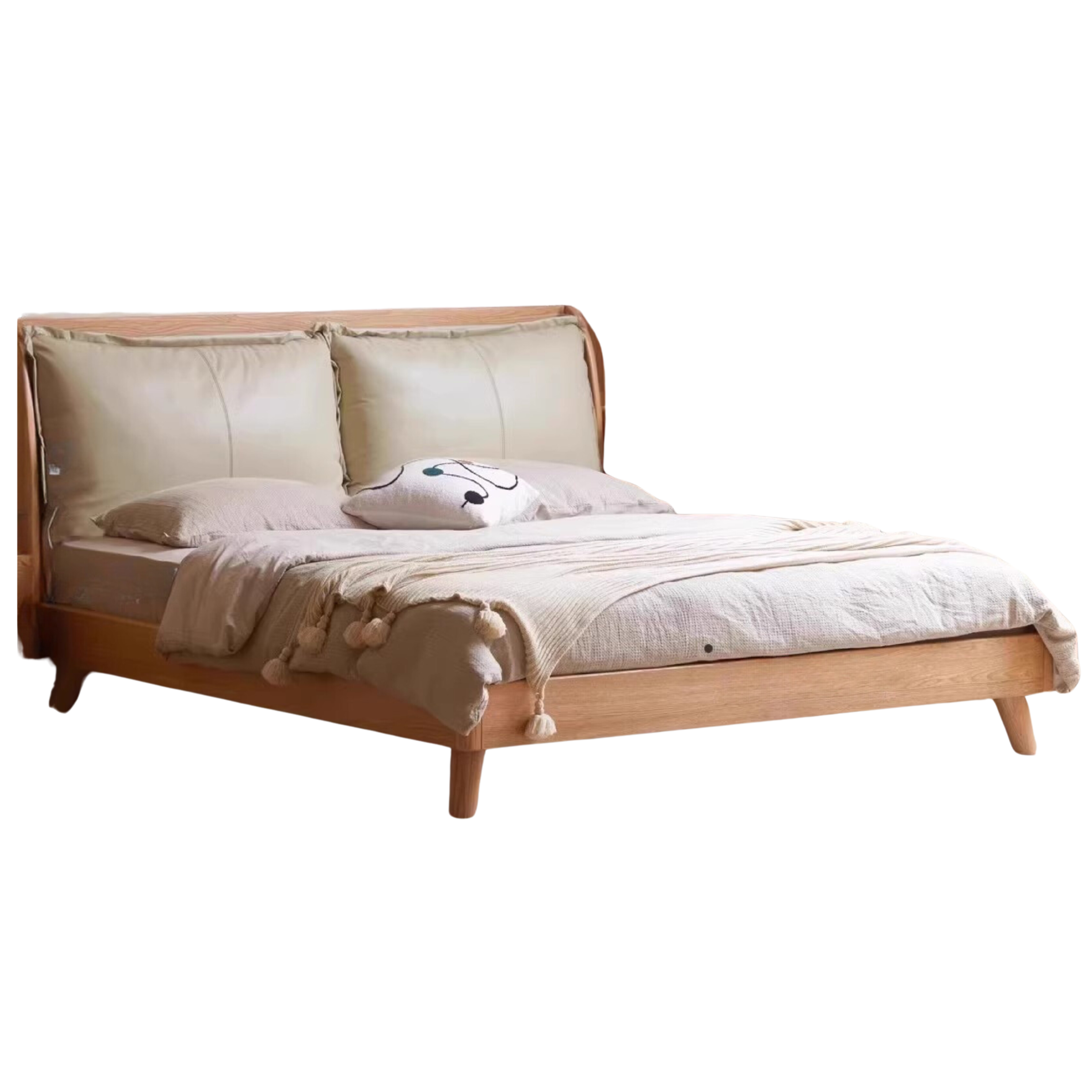 Natural Wood Color Genuine leather beige soft bed backrest