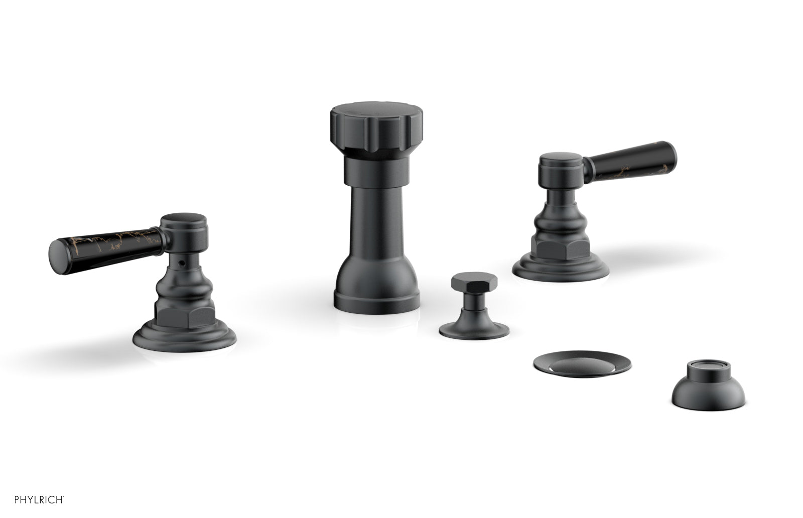 Premium HEX TRADITIONAL Four-Hole Bidet Faucet Set with Black Marble Lever Handles - 500 62 - Perfect for Modern Bathroom Upgrades & Luxurious Spa-Like Experience