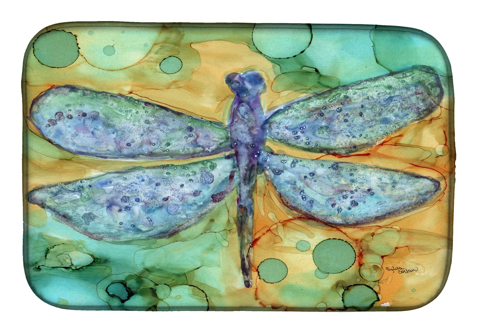Abstract Dragonfly Dish Drying Mat - Absorbent Kitchen Counter Mat for Dishes | 14 x 21 Inch Multicolor | Perfect for Countertop Drainage & Decorative Kitchen Decor