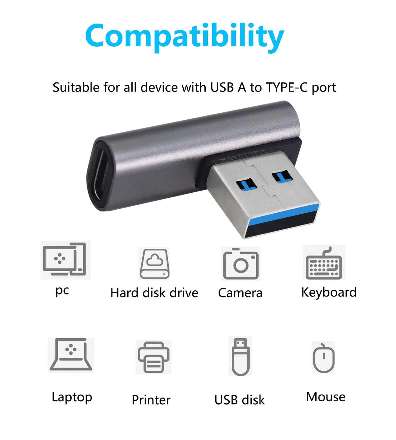 10Gbps USB 3.1 to USB C Adapter 90 Degree - 3 Pack OTG Data Transfer Converter for Laptop, Tablet, Smartphone - Fast Charging & File Sync (Silver USB A Male to Type C Female) - Perfect for Office, Travel & Home Use