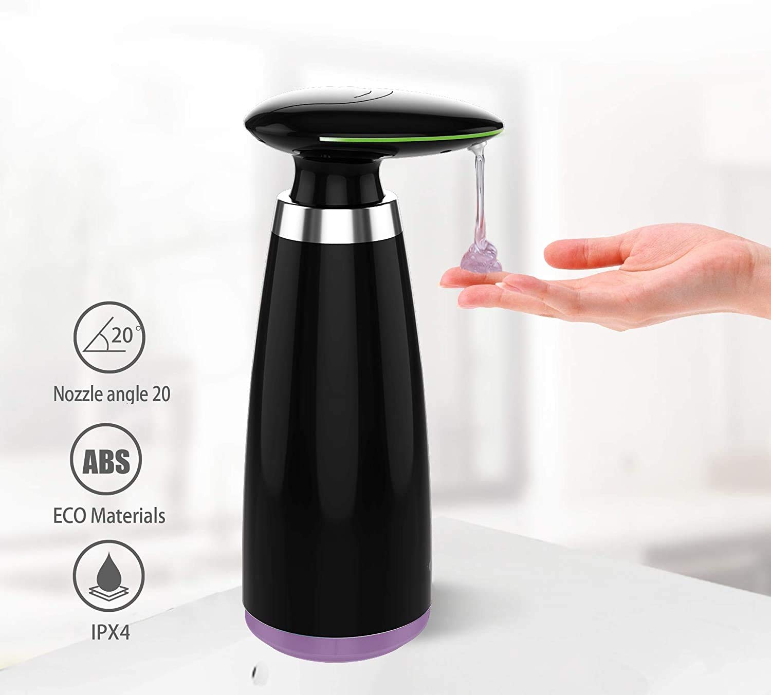 Automatic Touchless Hand Soap Dispenser - 12oz/350ml Battery Operated Refillable Liquid Soap Dispenser for Bathroom, Kitchen & Office - Hygienic No-Touch Design (Black) - Perfect for Home, Restaurants & Public Spaces