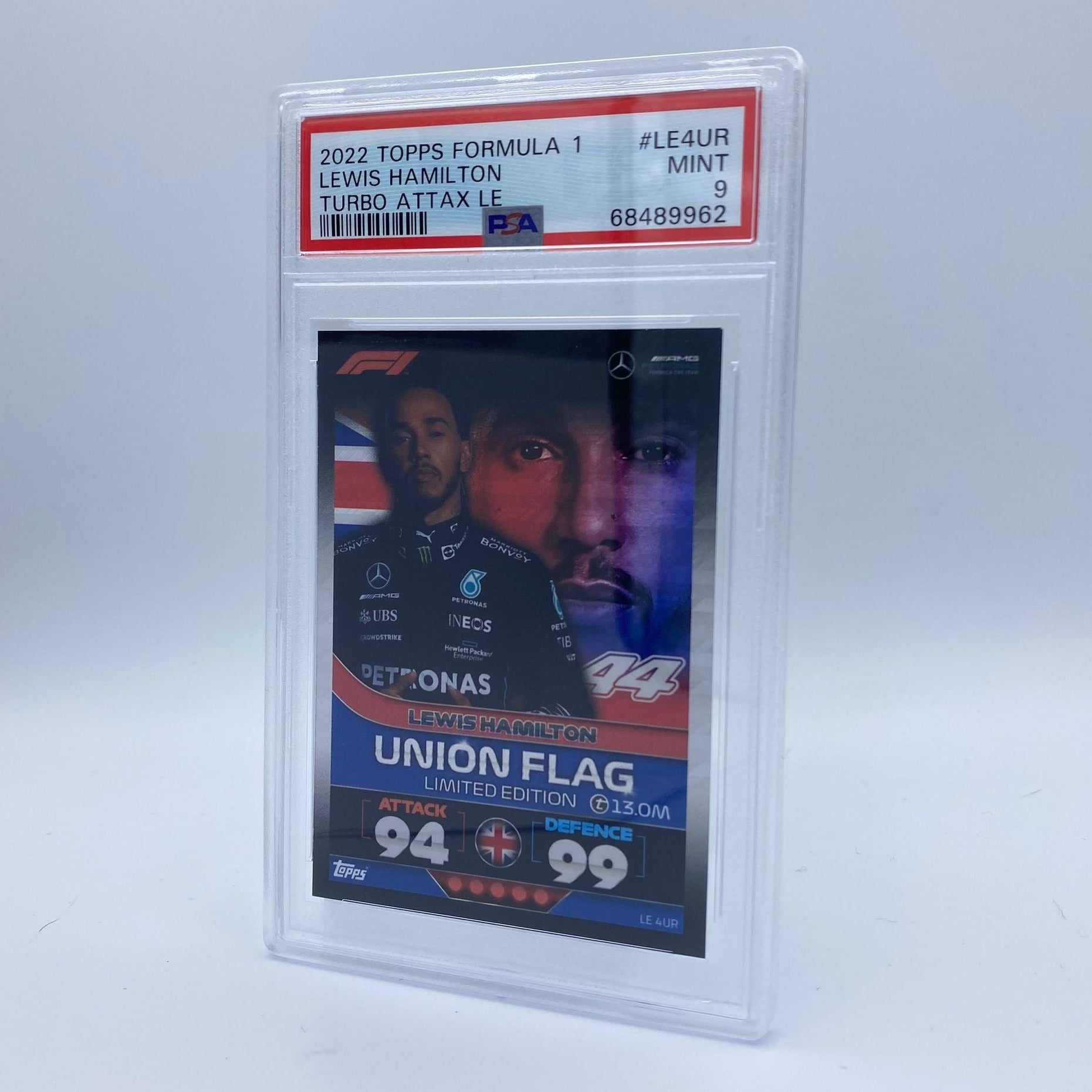 PSA 9 Graded Lewis Hamilton Union Flag #LE4UR Turbo Attax 2022 Limited Edition - Perfect for F1 Collectors, Sports Memorabilia Displays & Racing Enthusiasts