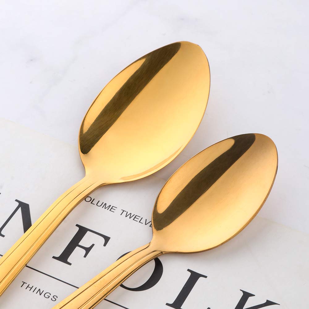 Premium 20-Piece Gold Silverware Flatware Set - Stainless Steel Travel Eating Utensils for Picnic, Camping & Outdoor Dining - Service for 5 - Dishwasher Safe - Elegant Dinnerware for Parties, BBQs & RV Trips