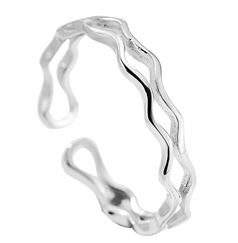 925 Sterling Silver High and Low Wave Rings for Women - Adjustable Stackable Inspirational Jewelry for Teen Girls, Best Friends (Size 6-8) | Perfect for Gifts, Daily Wear & Special Occasions