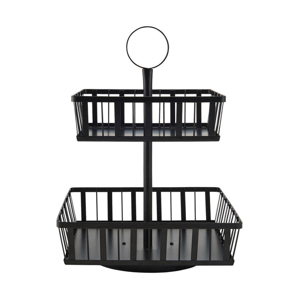 2-Tier Rotating Fruit Basket - Band & Stripe Design for Countertop Storage | Perfect for Kitchen, Dining Room, or Pantry Organization