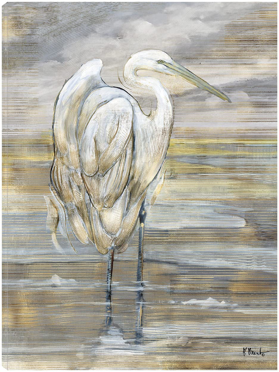 Golden Egret Canvas Wall Art by Paul Brent - 24x32 Inch Hand-Painted Fine Art Print for Living Room, Bedroom, Office Decor - Ready to Hang Waterproof Canvas Painting for Home & Commercial Spaces