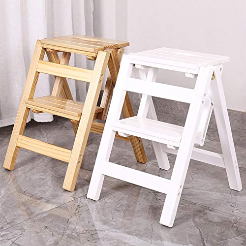 Multifunctional Folding Wooden Step Stool - Creative Home Stool for Kitchen, Bathroom & Office Use (Wood Color, Size TW)