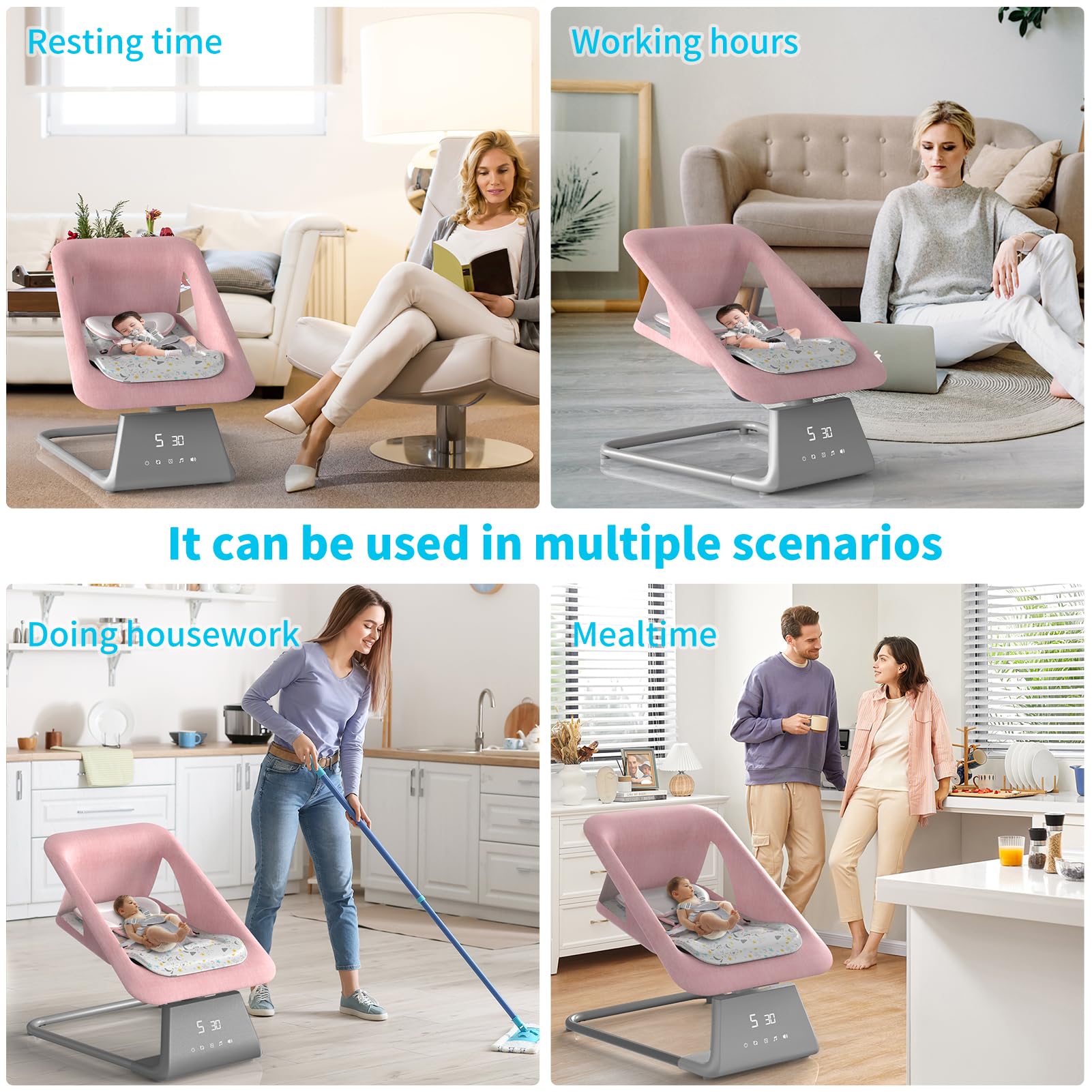 Electric Baby Swing with Bluetooth & Remote Control - 11 Soothing Lullabies, 5 Speed Settings for Newborns to Toddlers | Large Screen Infant Bouncer & Rocker for Boys & Girls | Perfect for Nursery, Daycare & Soothing Fussy Babies