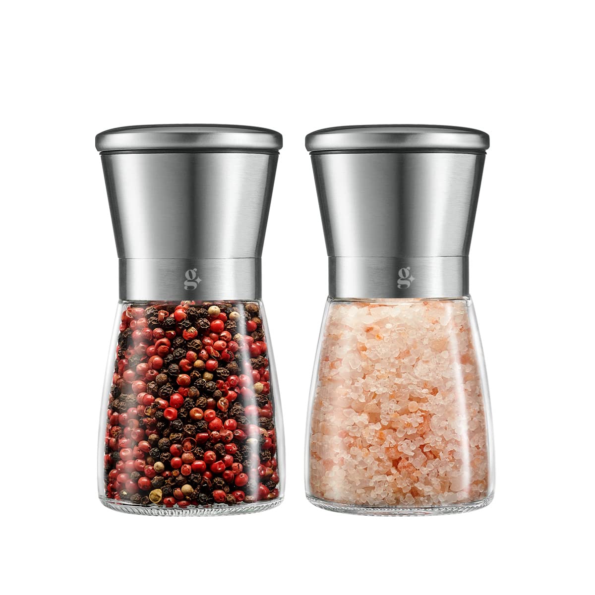 Premium GLING Salt and Pepper Grinder Set - Refillable Stainless Steel Mill with Adjustable Coarseness - 5 Inch Kitchen Essential for Cooking, Dining & Gourmet Seasoning