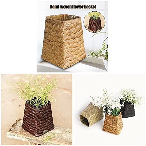 VALINK Handwoven Seagrass Storage Basket - Natural Wicker Organizer for Home Decor, Flower Vase Holder, Rattan Craft Storage Bin | Perfect for Living Room, Bathroom & Farmhouse Style Decor