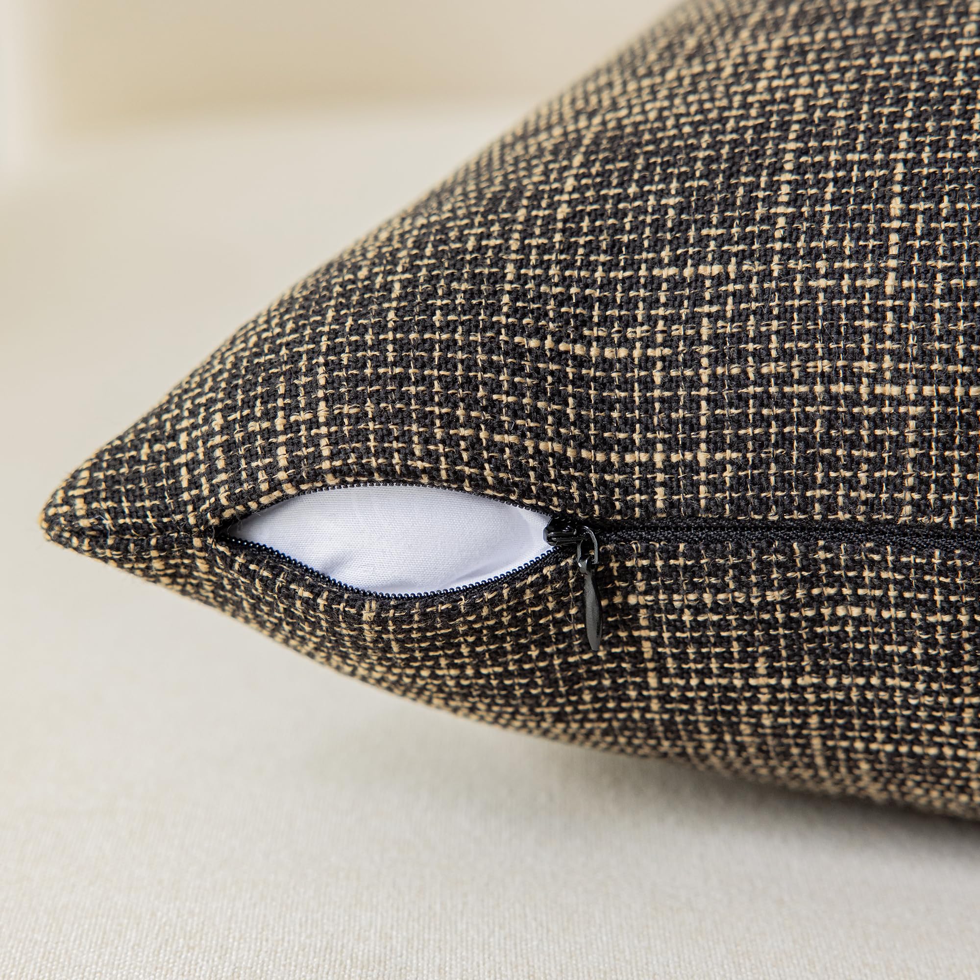 Kevin Textile 2-Pack Decorative Square Pillow Covers 16x16 Inches (40cm) - Black & Gold Outdoor Throw Pillow Covers for Patio Chairs, Sofa & Home Decor | Weather-Resistant & Stylish Accent Pillows