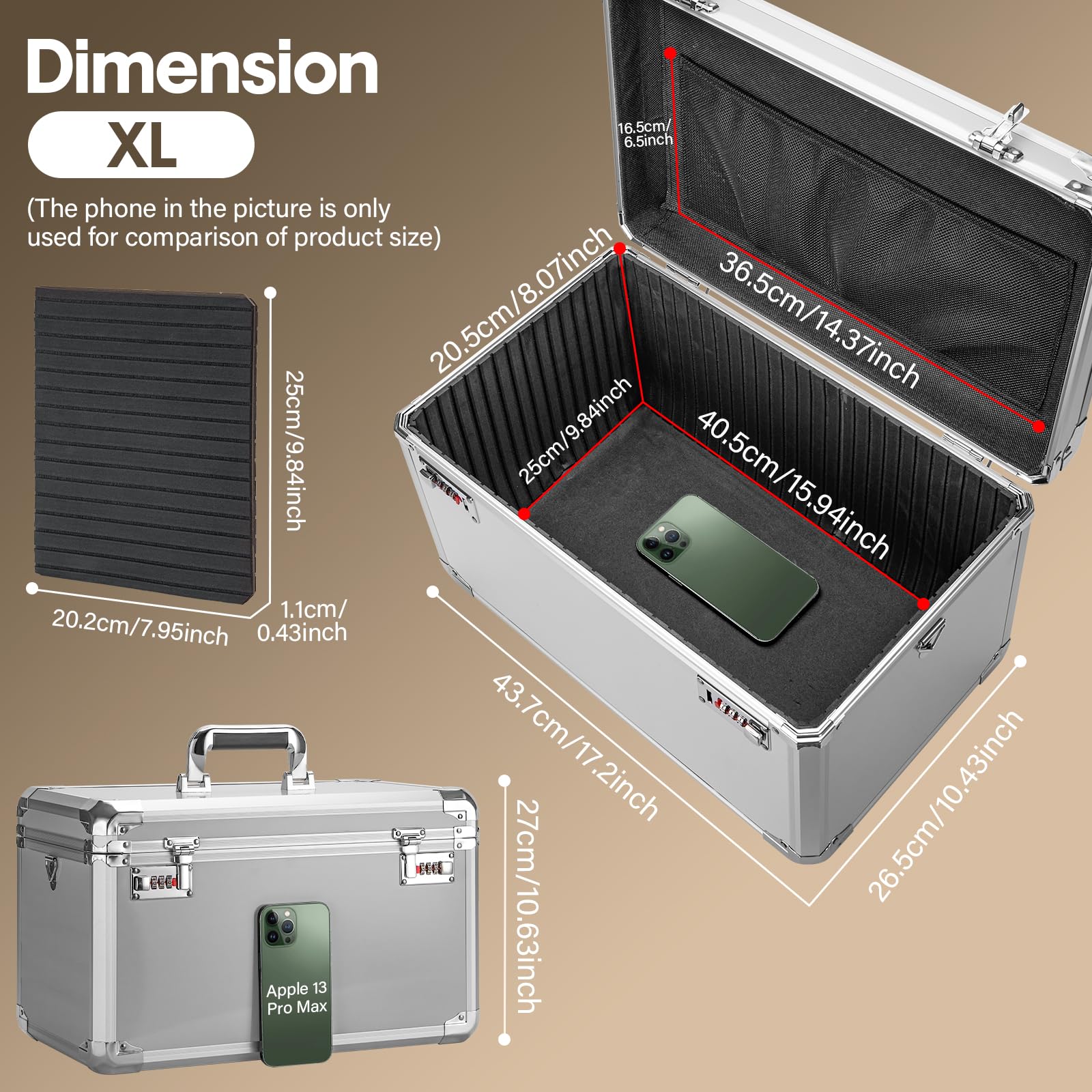Secure Combination Lock Box - 17.2x10.6x10.4 Inch Lockable Storage Container for Medicine, Valuables & Electronics | Childproof Safe for Home, Office, School & Travel | Silver Metal Organizer with Code Lock | Perfect for Storing Medications, Cash, Jewelry & Phones
