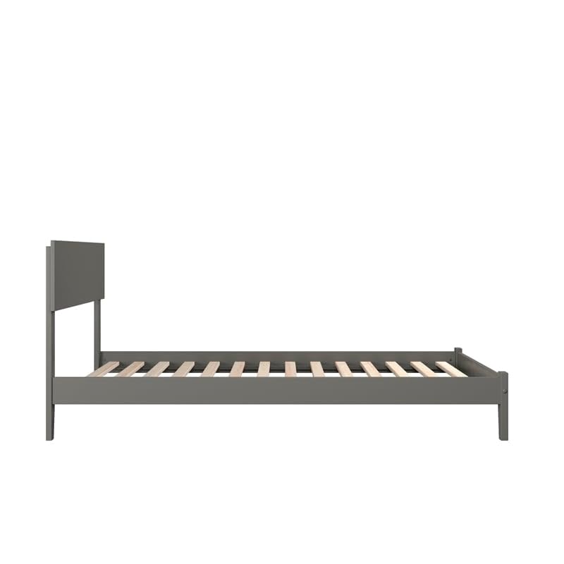 BOWERY HILL Modern Solid Wood Full Size Platform Bed with USB Charging Ports - Gray Wooden Bed Frame for Master Bedroom, Guest Room & Small Spaces