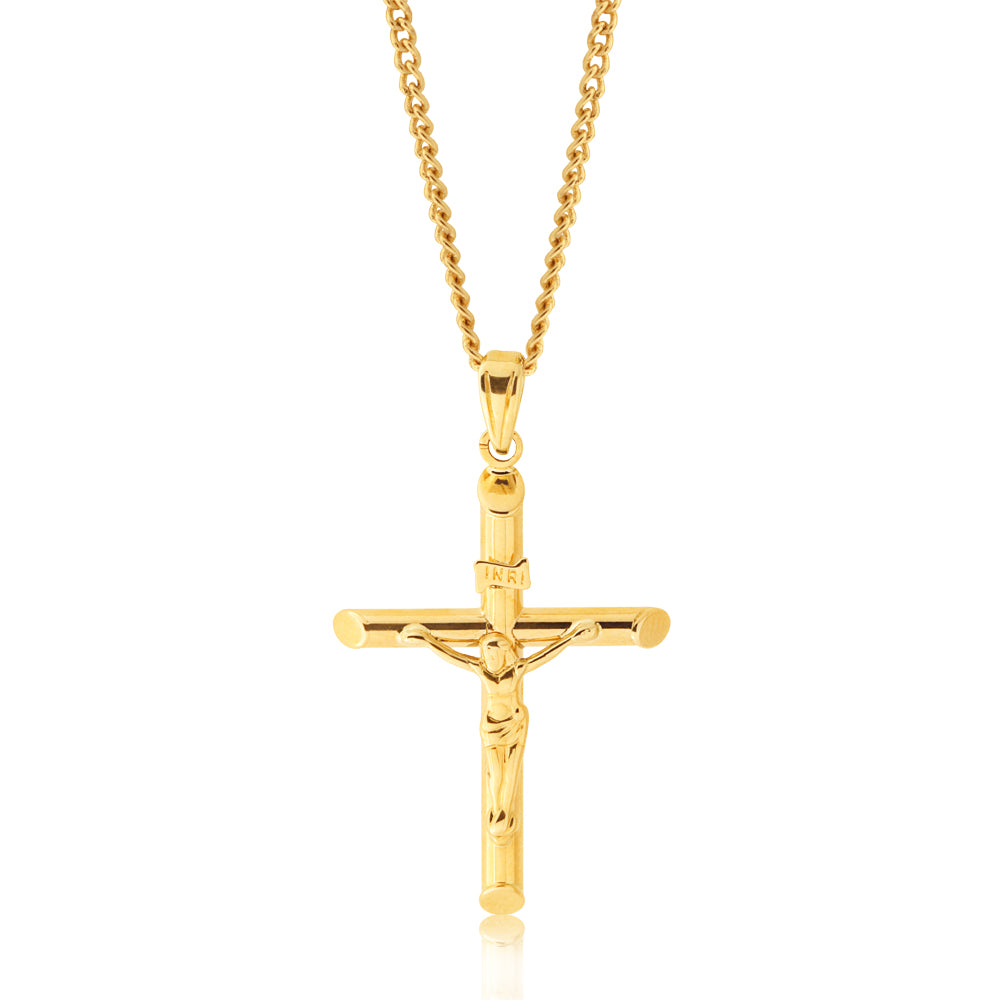 9ct Yellow Gold Crucifix Pendant 20.5x29mm - Religious Jewelry for Men & Women - Perfect for Baptism, First Communion, Confirmation & Everyday Wear