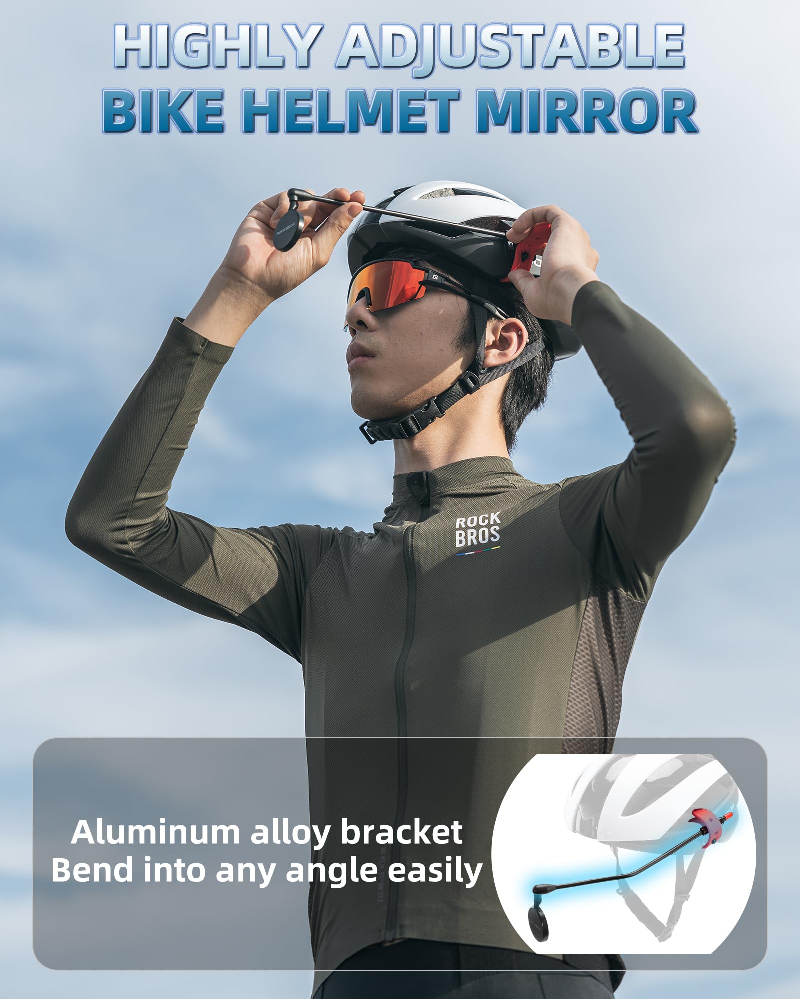 ROCKBROS 2024 Latest Bike Helmet Mirror - HD Convex Lens Bicycle Safety Mirror for Most Helmets | Cycling Accessories for Road & Mountain Biking Safety