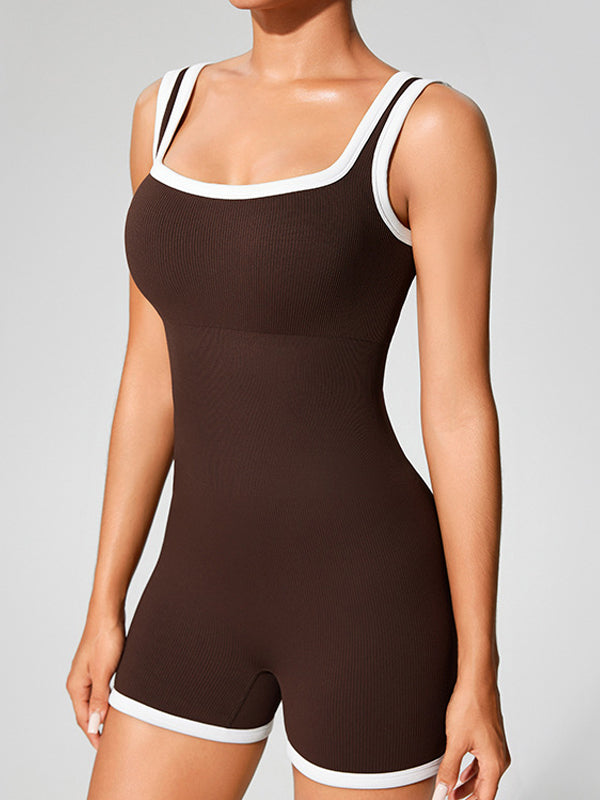 ZASUWA Women's U Neck Elastic Backless Romper with Chest Pads - Sexy Bodycon Jumpsuit for Clubwear, Night Out & Summer Fashion