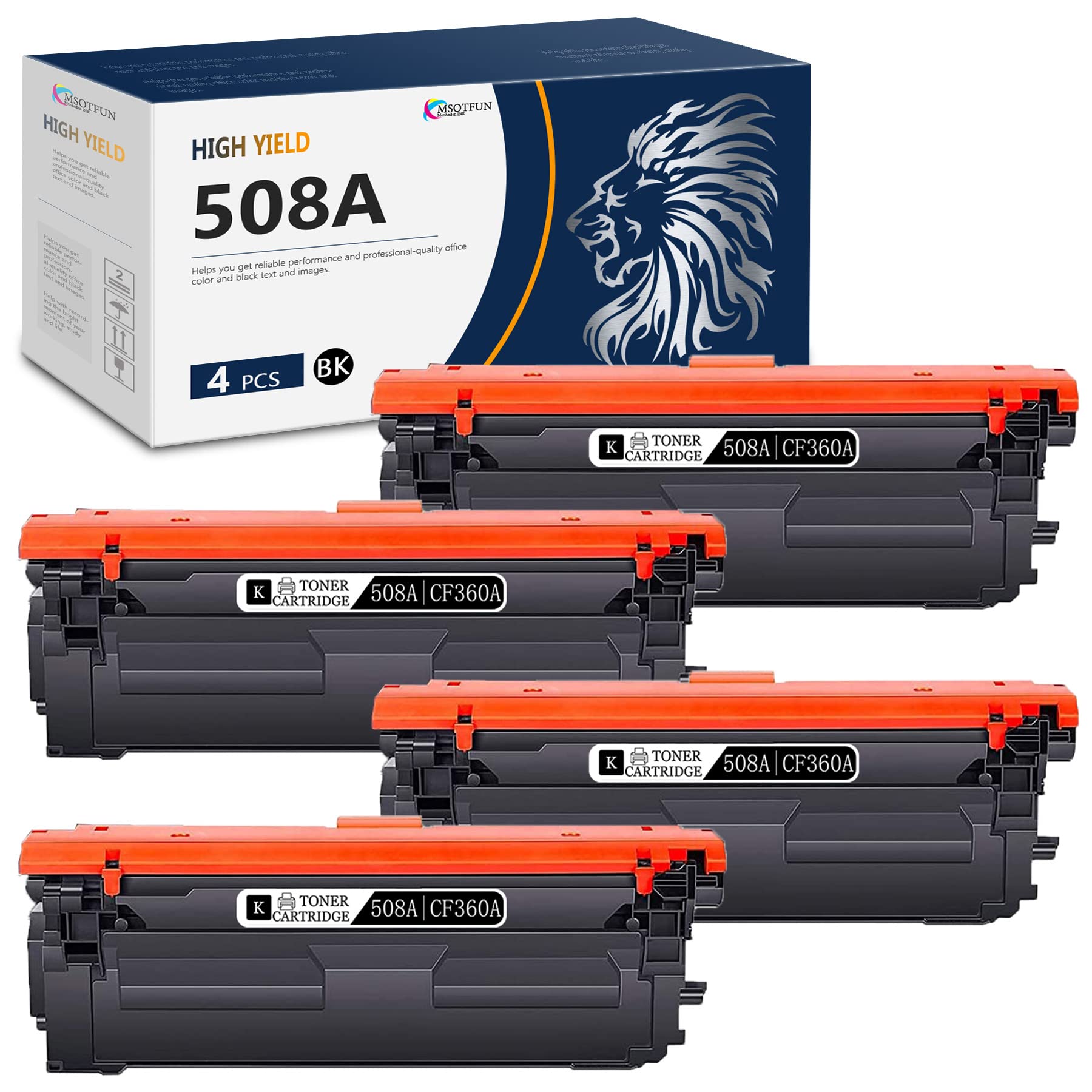 MSOTFUN 4-Pack Black 508A CF360A Compatible Toner Cartridge Replacement for HP M552dn M553 M577 Series Printers - High Yield Printing for Office & Home Use