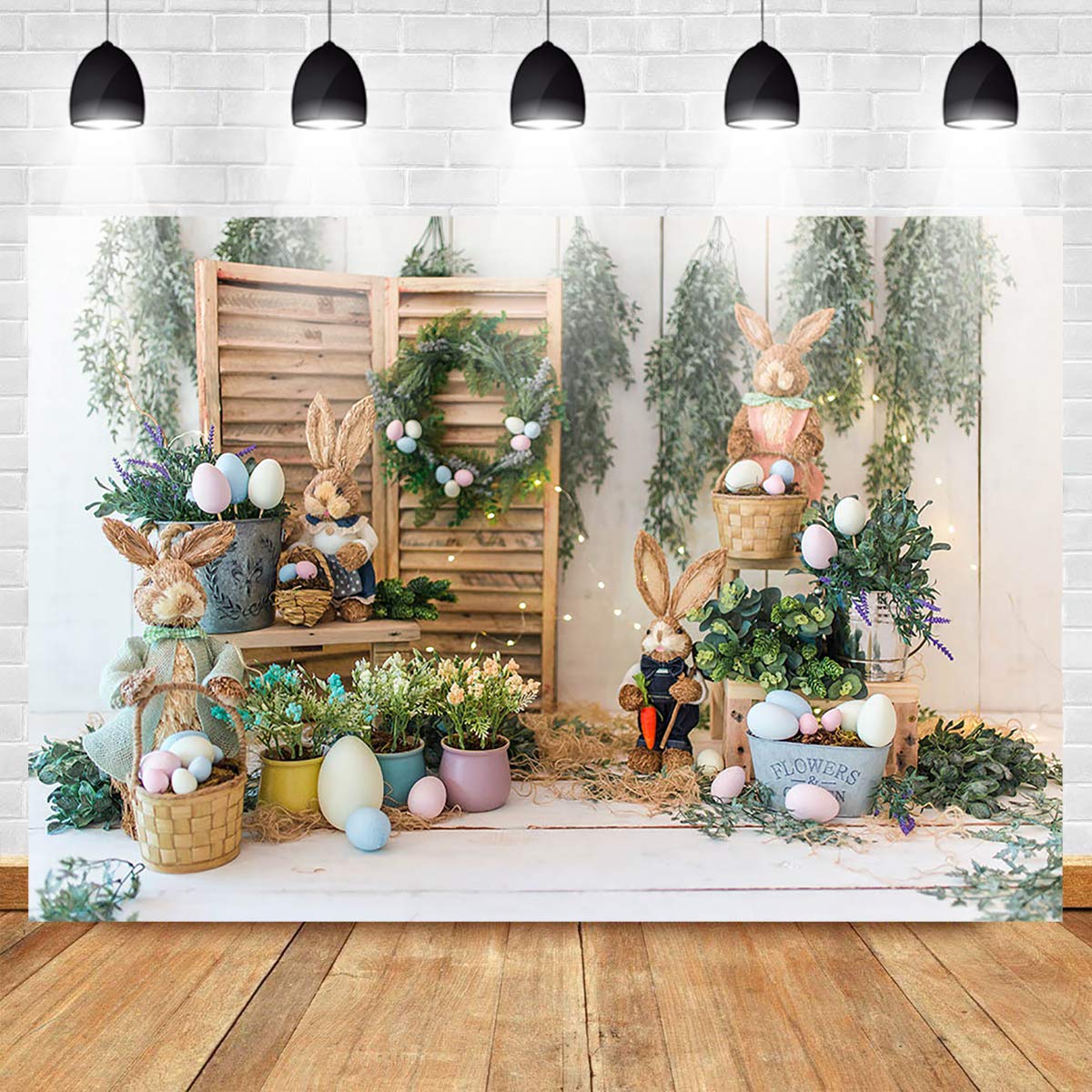 Easter Backdrop Spring Bunny Decorations - 8x6ft Happy Easter Party Photo Background for Newborn Kids Portrait, Birthday Photography, Easter Egg Wreath Decor - Perfect for Easter Celebrations, Spring Parties & Family Gatherings