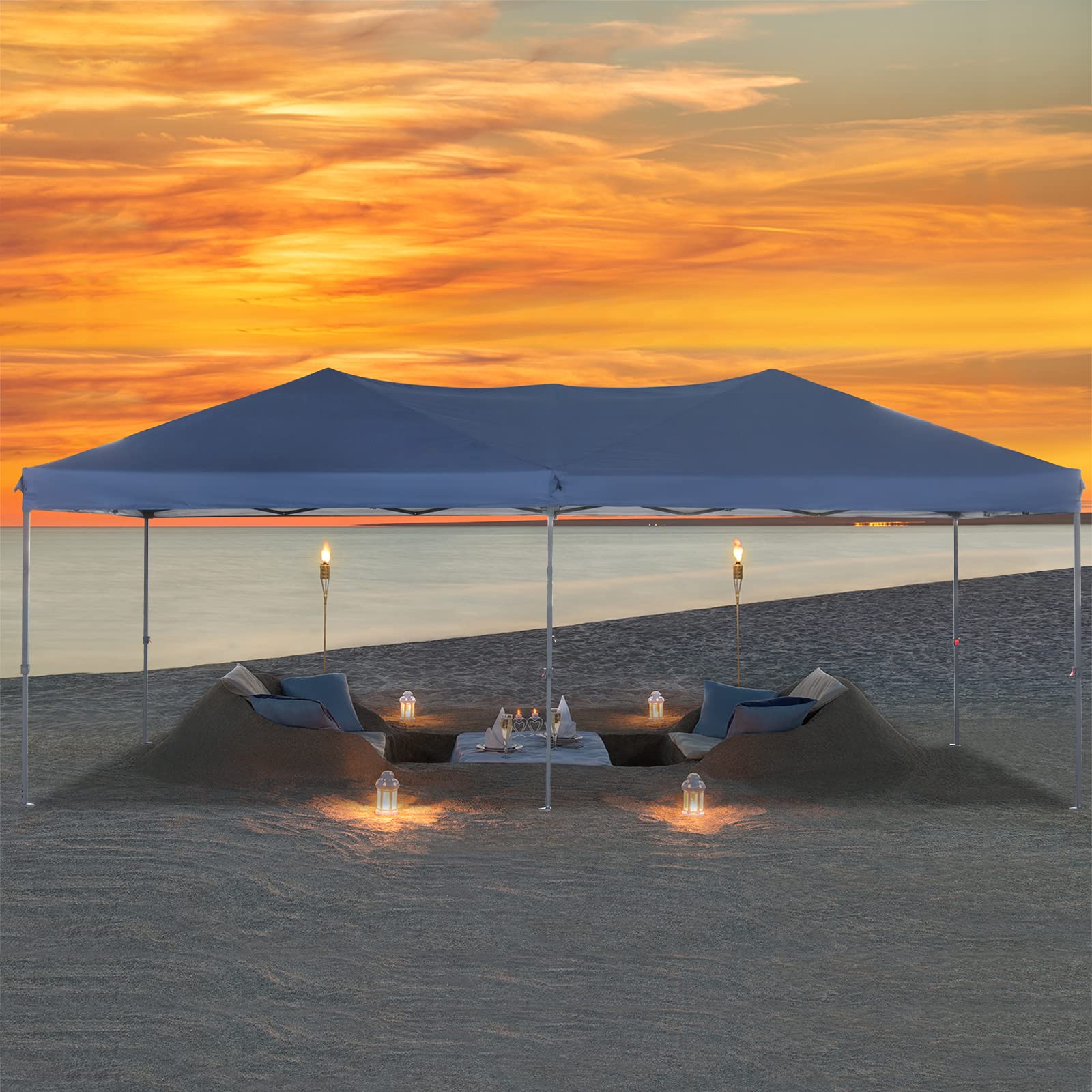 VINGLI 10x20 Pop Up Canopy Tent with Removable Sidewalls & Wheeled Carry Bag - Portable Outdoor Screen Tent for Camping, Beach, Picnics, Parties & Backyard Events - Blue Gazebo with Mosquito Netting