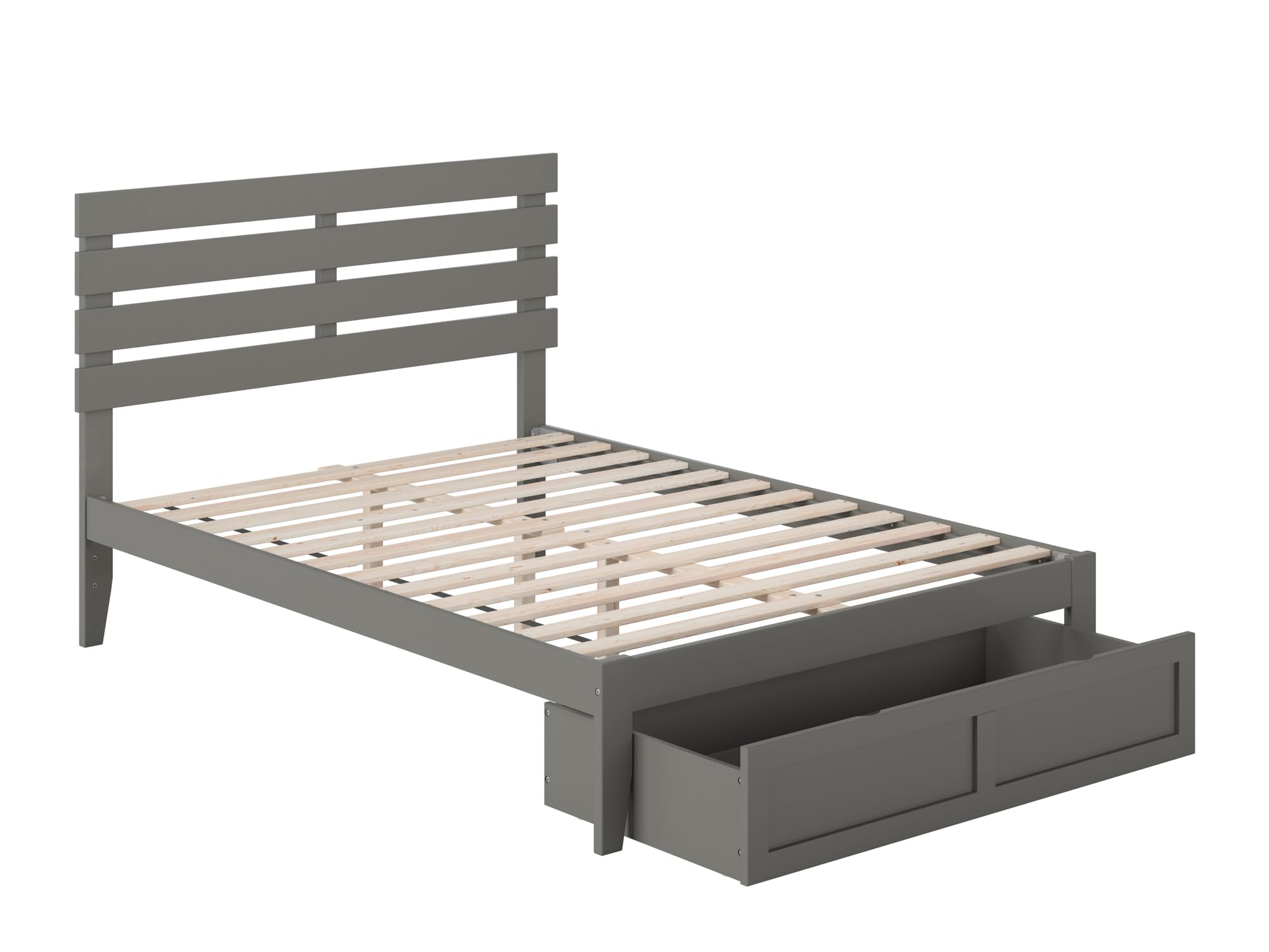 AFI Oxford Full Size Platform Bed Frame with Foot Drawer Storage & USB Charging Station - Grey Modern Bedroom Furniture for Small Spaces & Studio Apartments