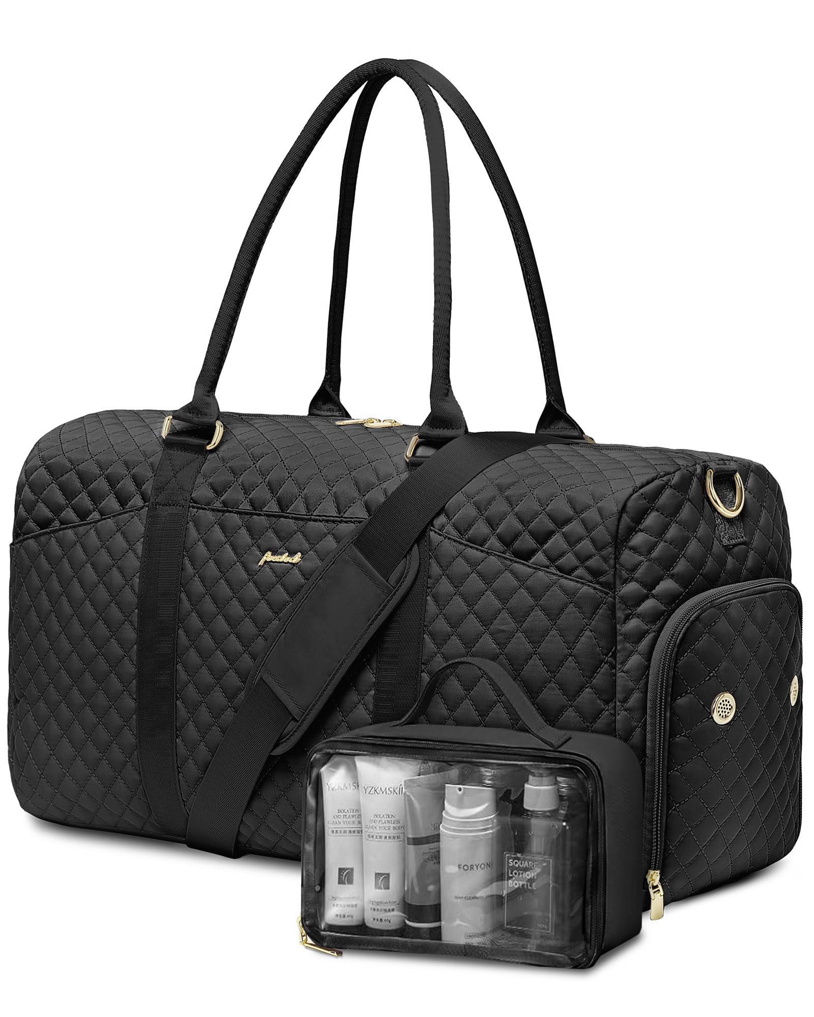 **Women's Large Weekender Travel Duffle Bag with Shoe Compartment & Wet Pocket - Carry-On Overnight Gym Yoga Hospital Bag for Women, Includes Toiletry Bag - Perfect for Travel, Workouts & Weekend Getaways (Black)**