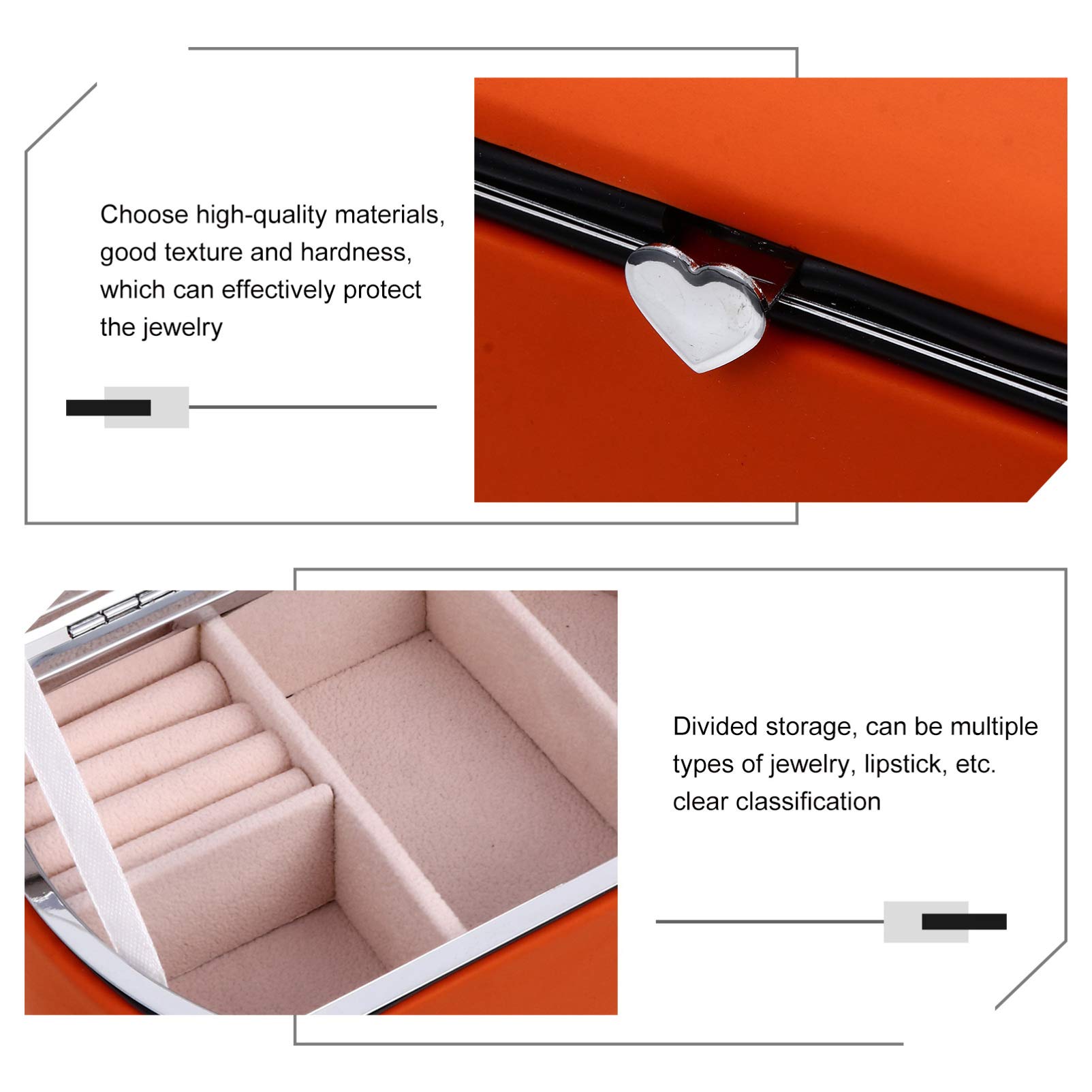 Portable Leather Jewelry Box with Mirror - Mini Travel Jewelry Organizer for Rings, Bracelets, Necklaces & Earrings | Orange Trinket Storage Case for Women, Perfect for Travel, Home & Gift Giving