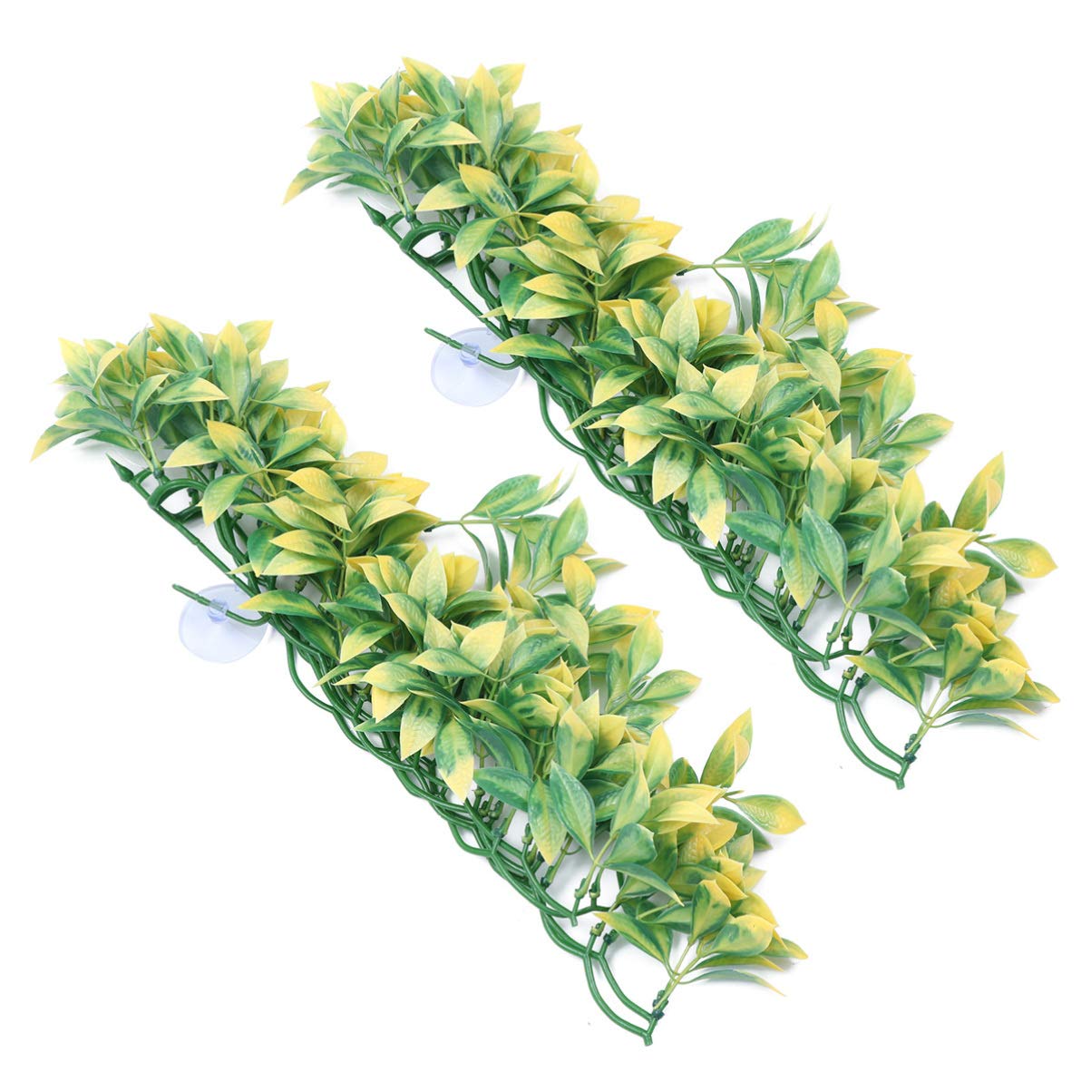 POPETPOP Artificial Green Vines with Suction Cups - 1 Pair Fake Leaves for Home Decor, Terrarium, Fish Tank, Glass Containers & Pet Nest - Realistic Greenery for Dining Table, Wall & Aquarium Decoration