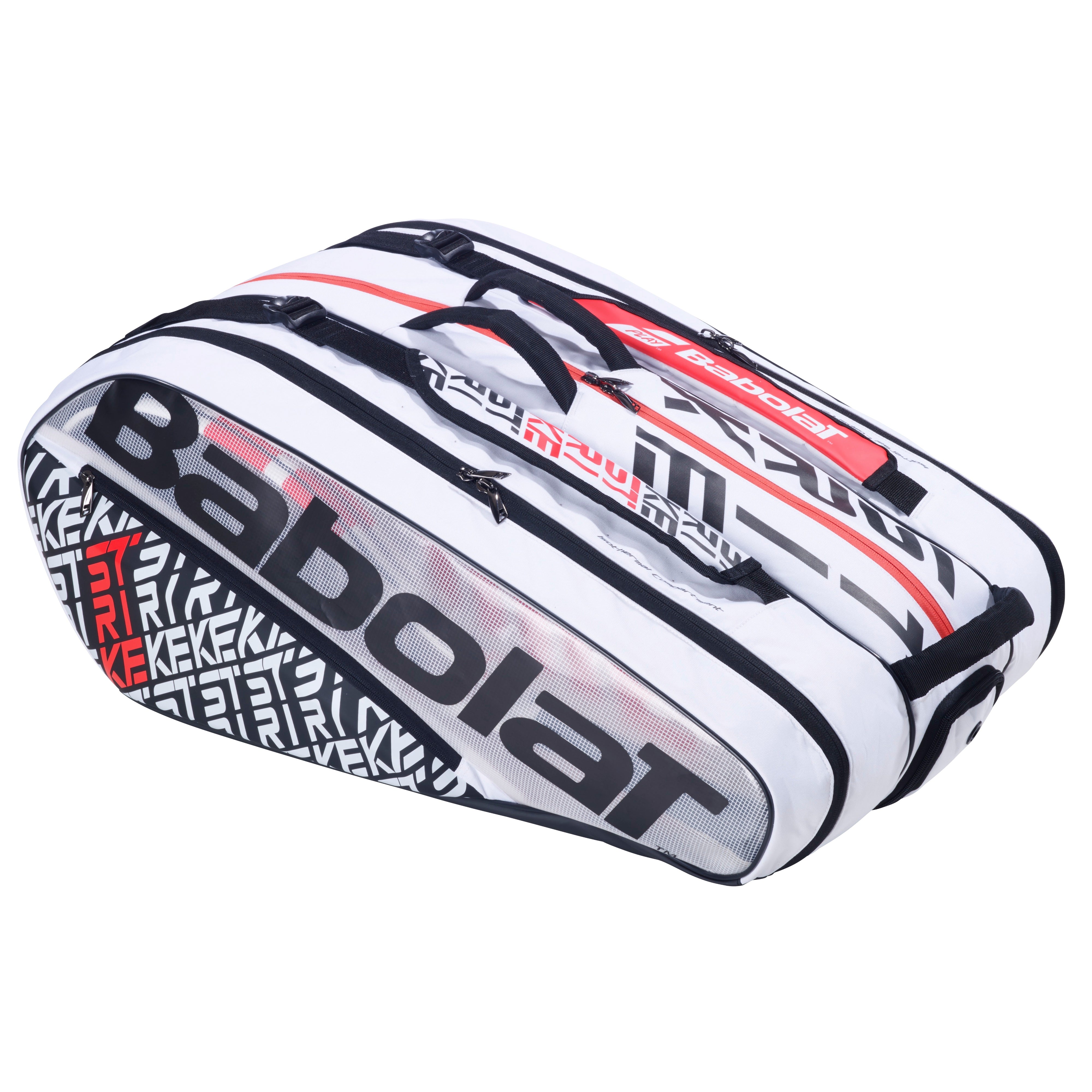 Babolat Pure Strike Tennis Bag 12 Pack - White, Black, Red (Model 173915) | Premium Tennis Gear for Players & Coaches | Perfect for Tournaments, Practice & Travel